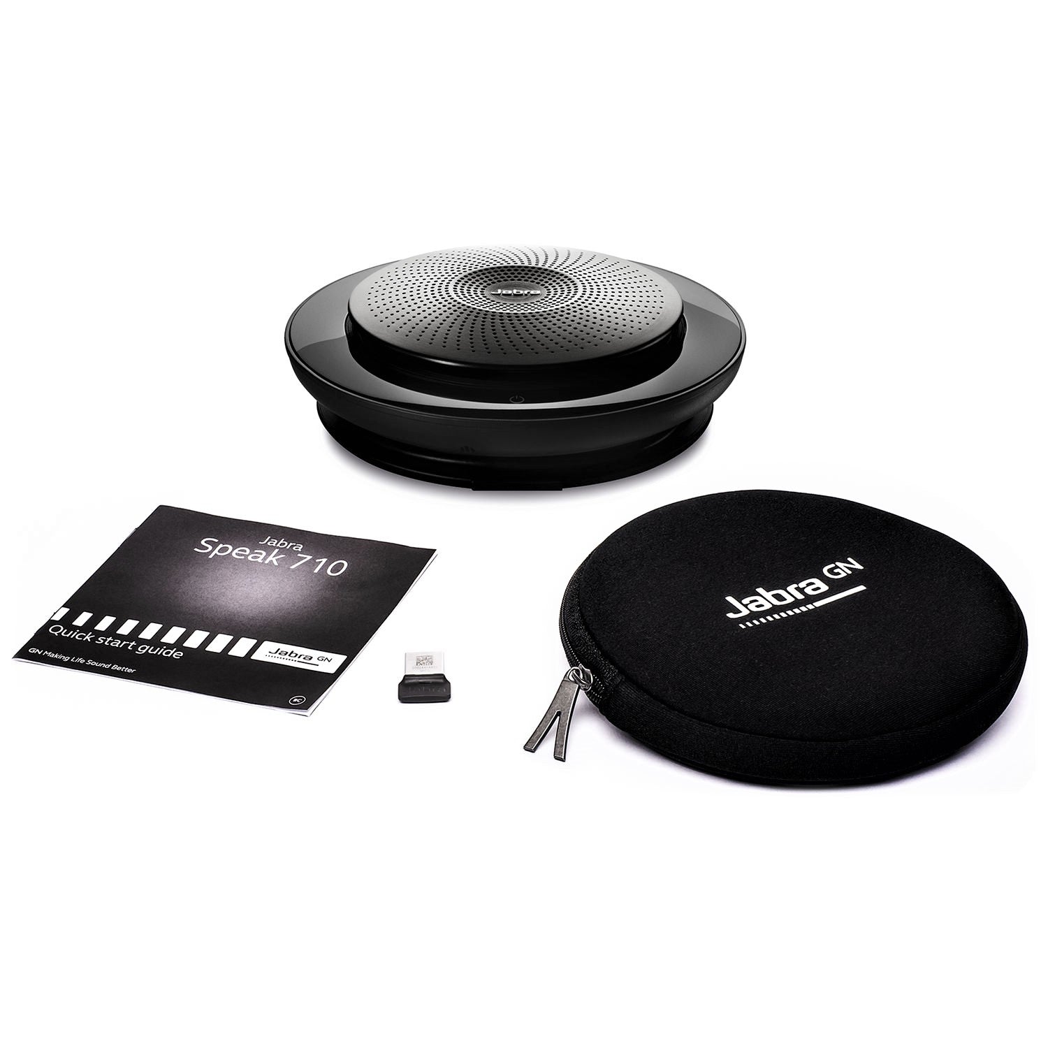 Jabra Speak 710, Pouch, and Quick Start Guide