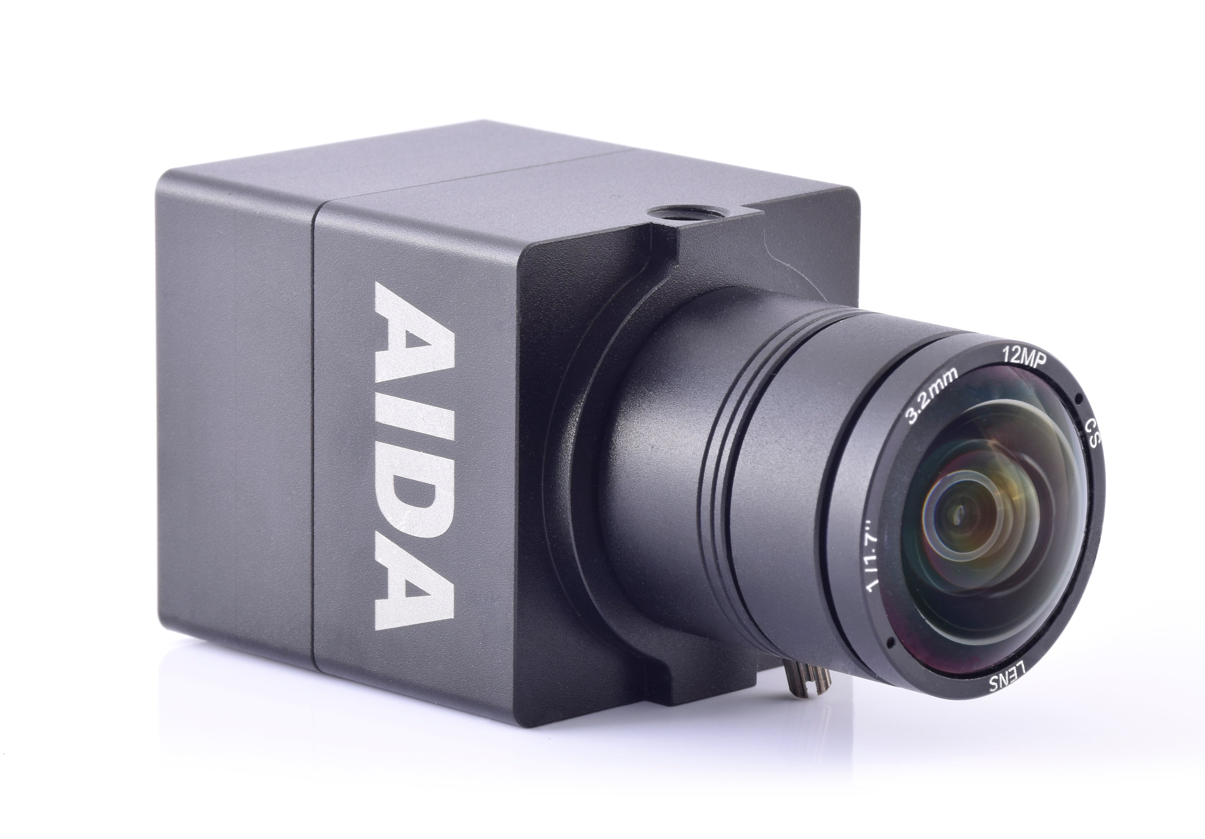 AIDA Imaging Micro UHD 4K HDMI POV Camera with TRS Stereo Audio Input in a Front-Side View