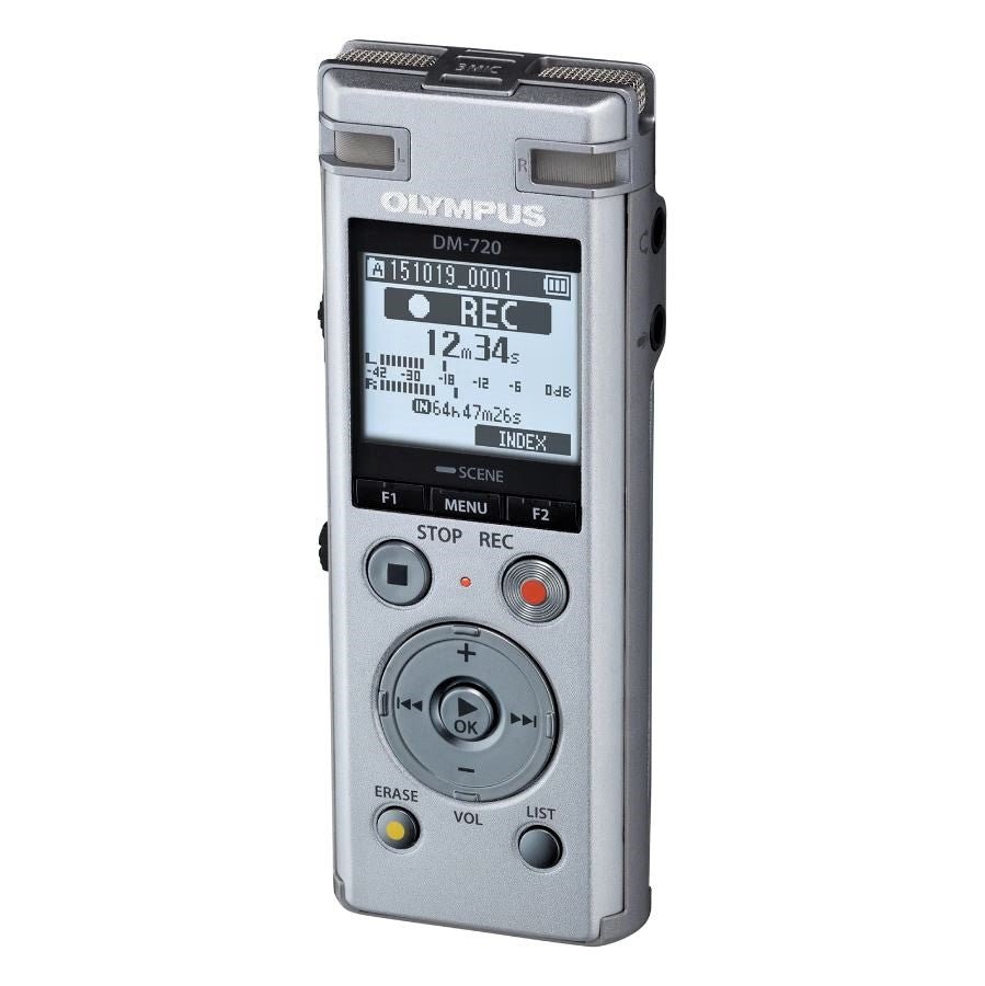OM Digital Solutions Voice Recorder DM-720 with 4GB, Micro SD Slot, USB Charging, Direction PC Connection, Transcription Mode, Silver
