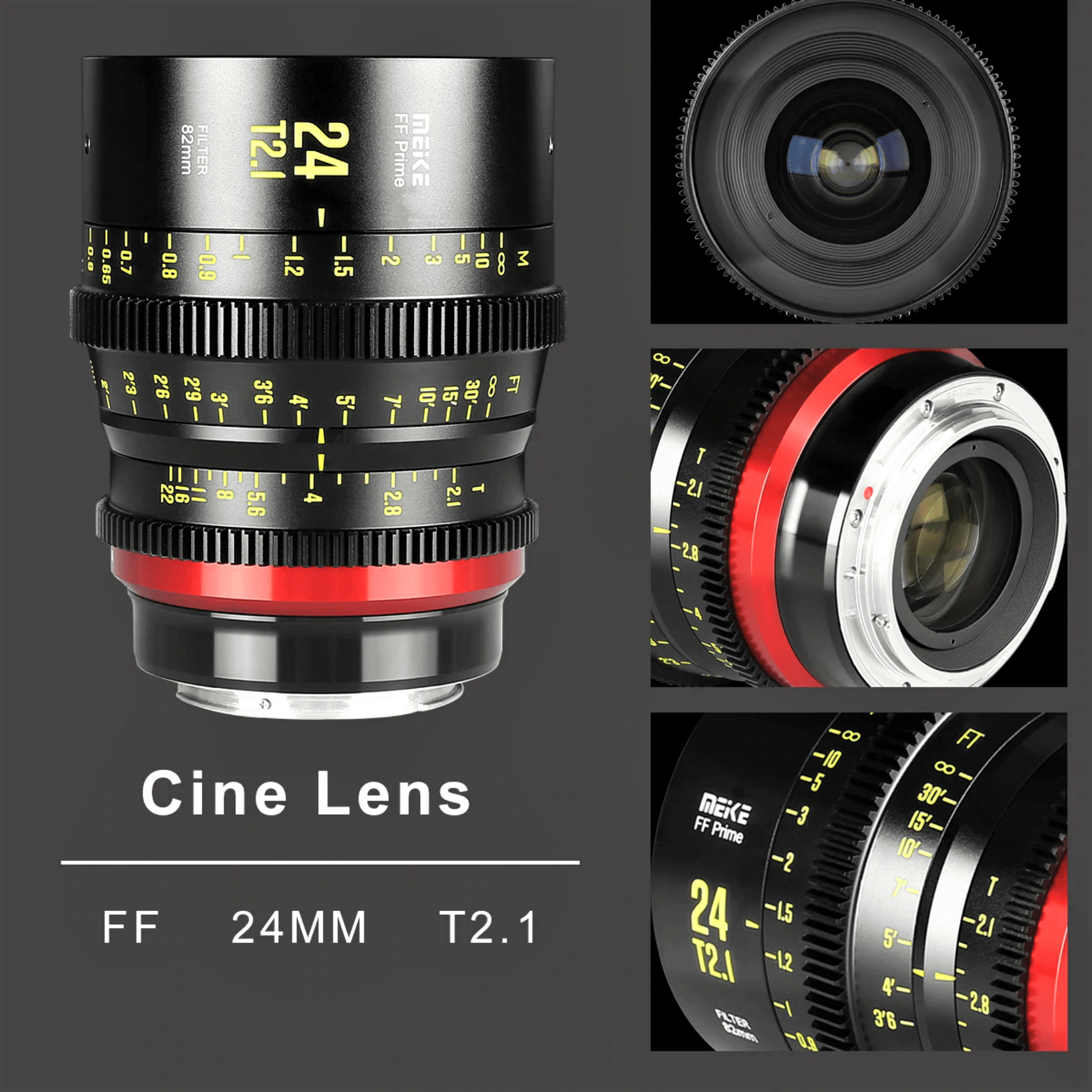 Meike Cinema Full Frame Cinema Prime 24mm T2.1 Lens (RF Mount) in Different Perspectives