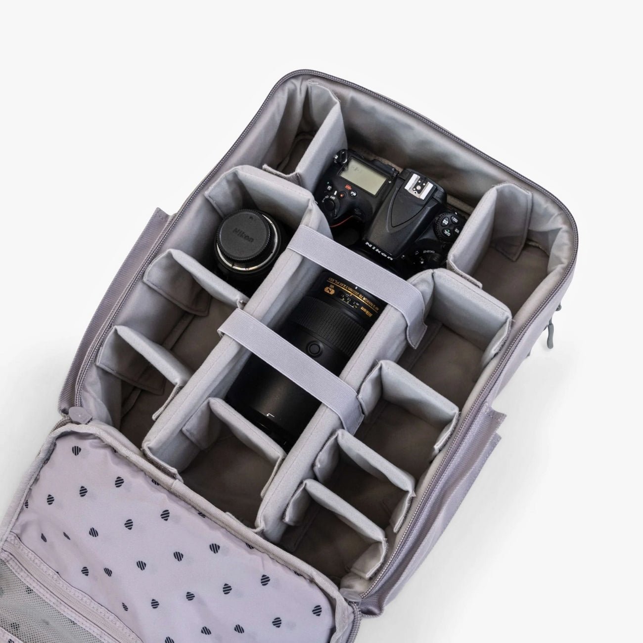 Langly Sierra Camera Backpack - Ash with Cameras and Lens Compartments