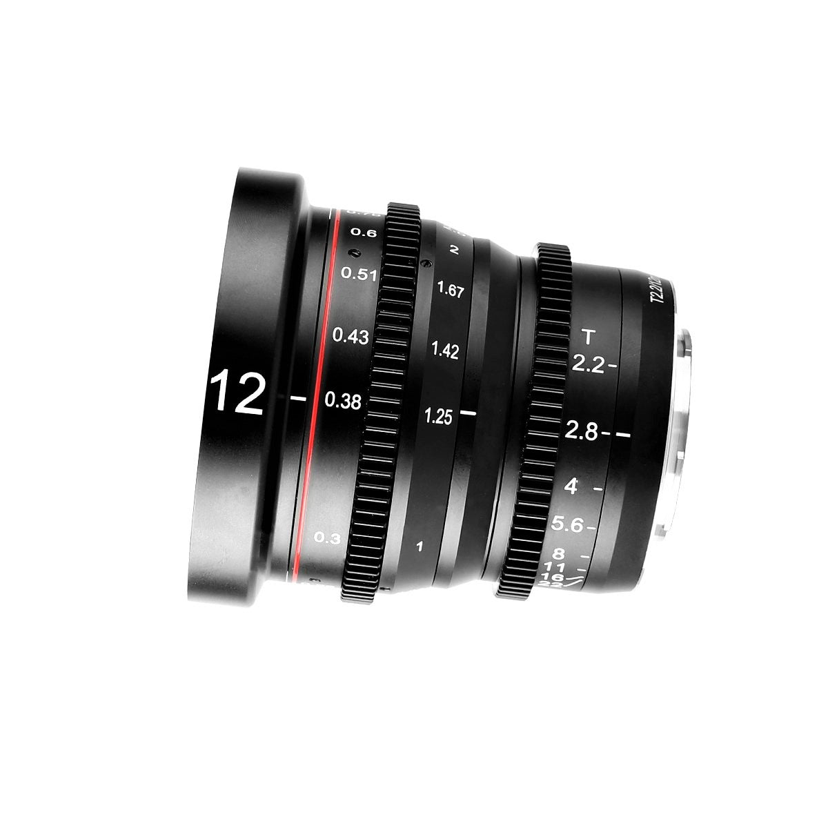 Meike 12mm T2.2 Manual Focus Wide Angle Cinema Lens (MFT Mount) in a Side View
