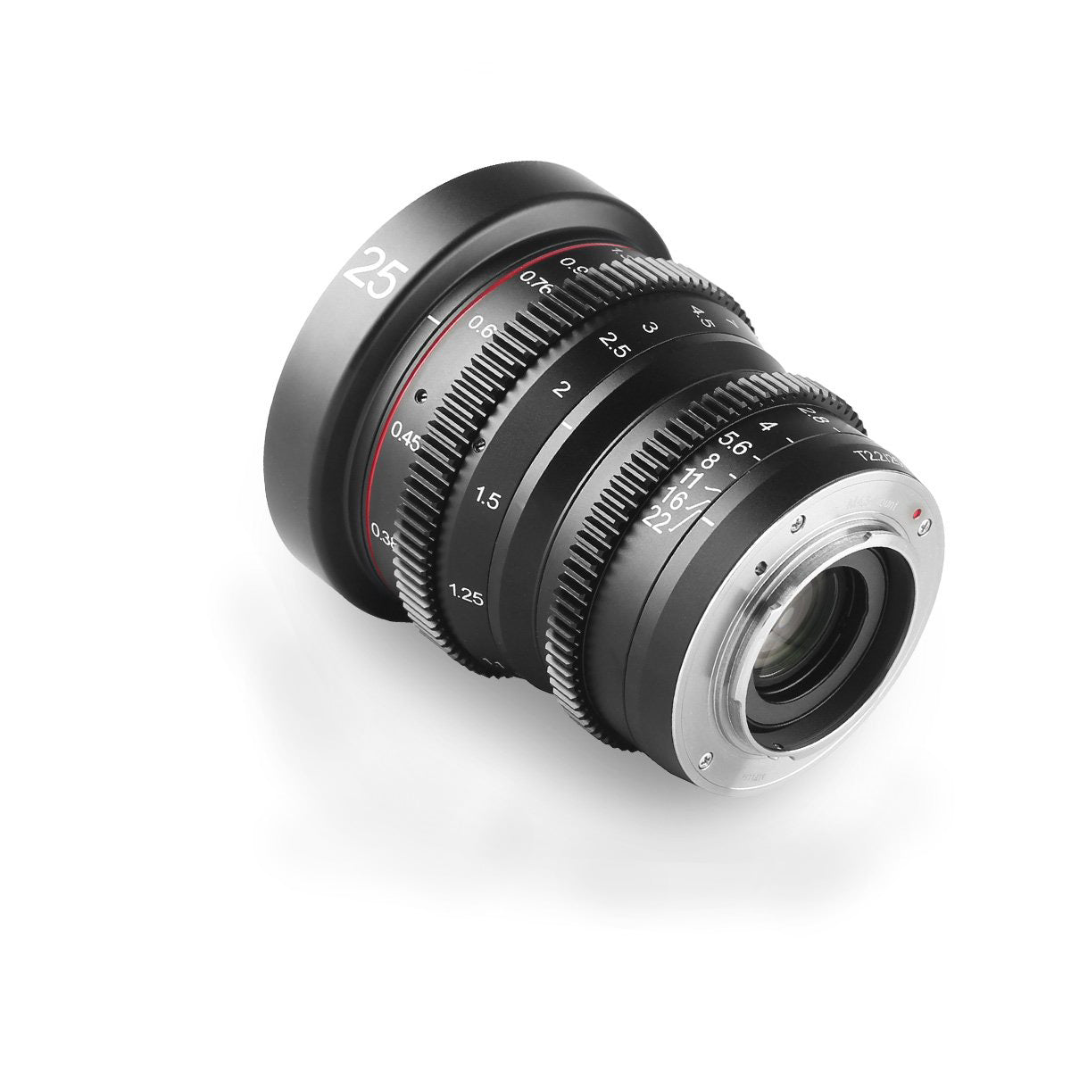 Meike 25mm T2.2 Manual Focus Cinema Lens (Sony E Mount) in a Back-Side View