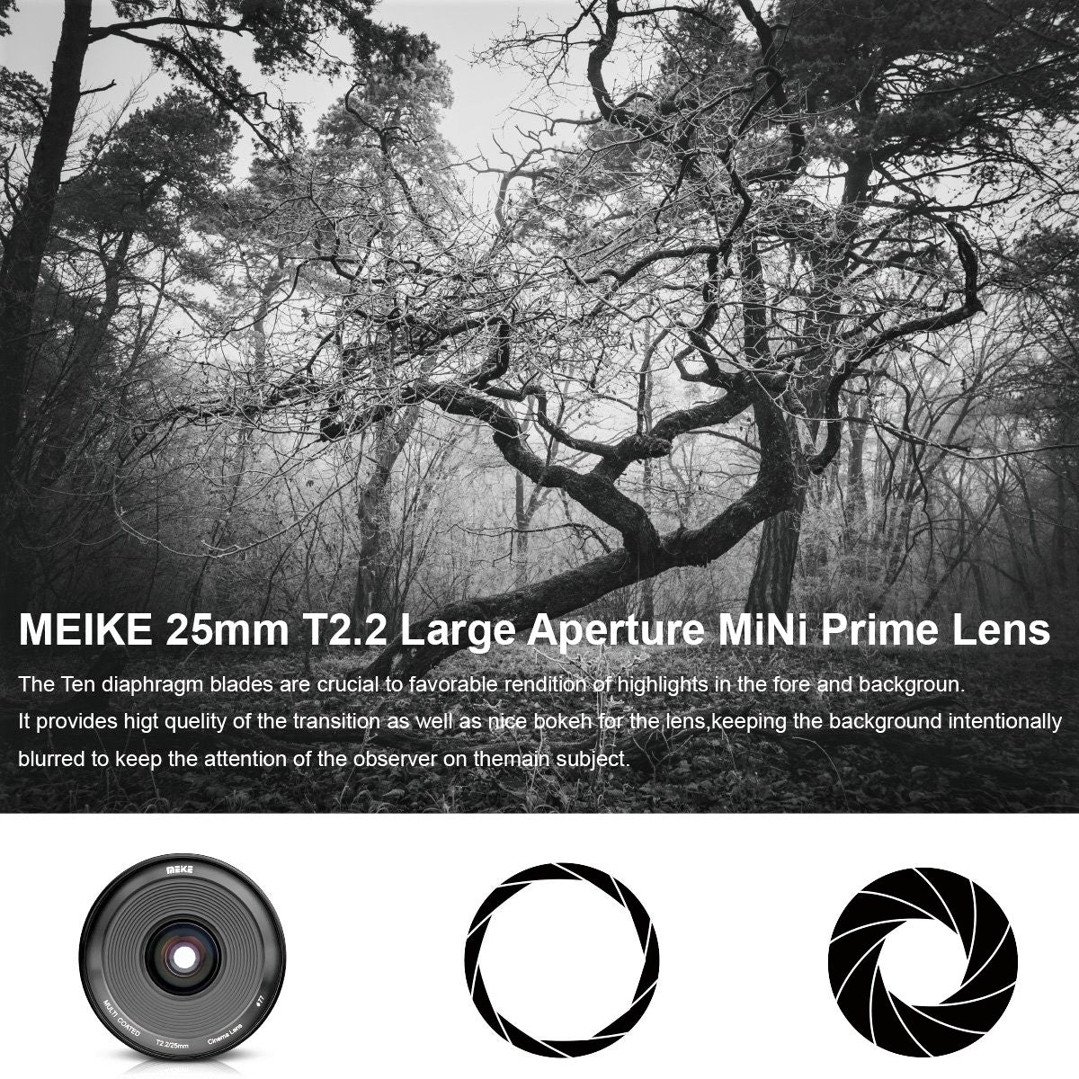 Meike 25mm T2.2 Manual Focus Cinema Lens (FUJI X-Mount) Key Features