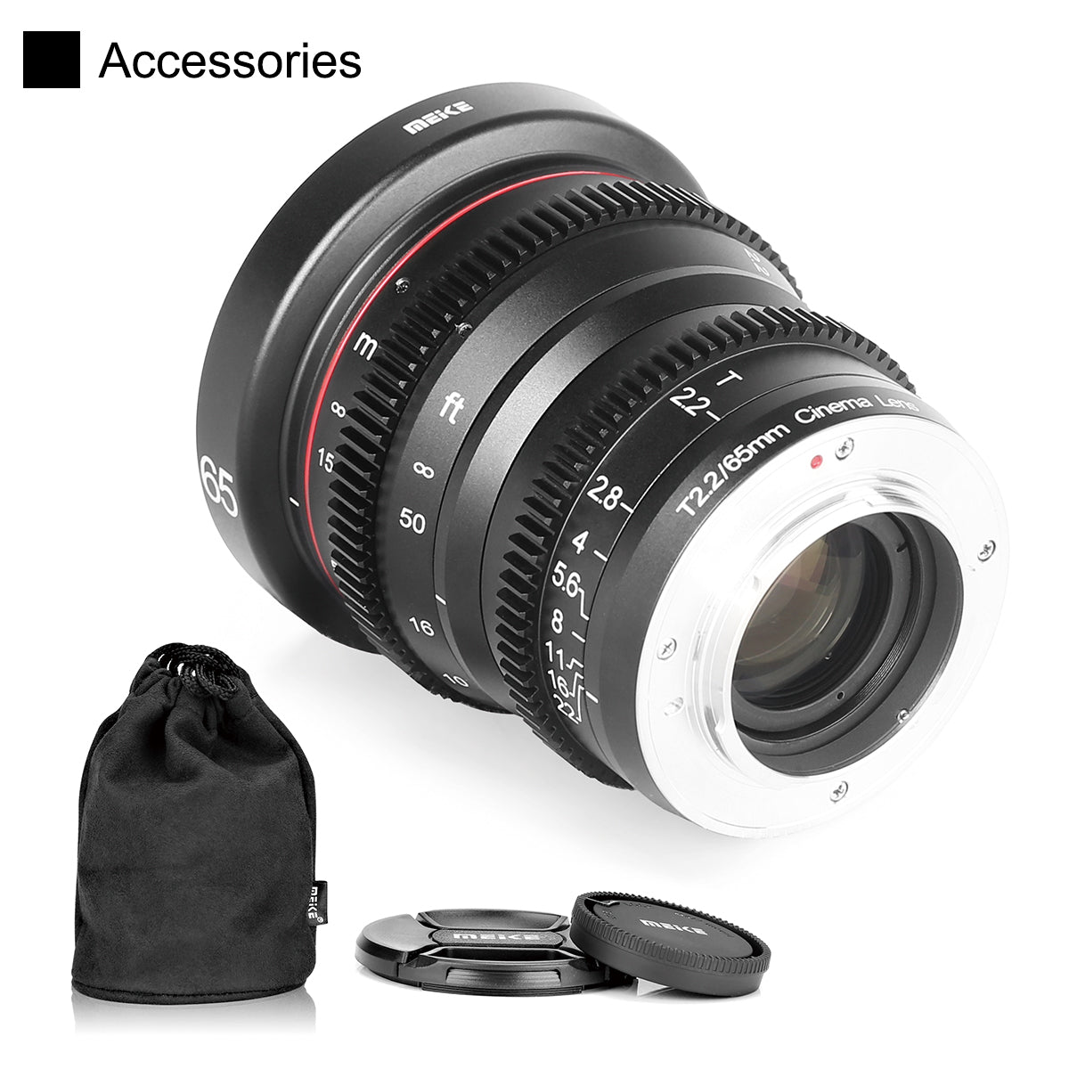 Meike Cinema Prime 65mm T2.2 Lens (Sony E Mount) with Front and Rear Lens Caps and Lens Pouch