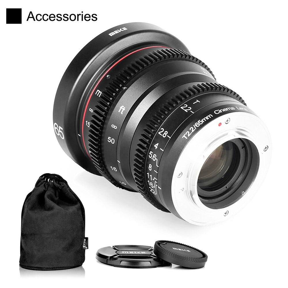 Meike Cinema Prime 65mm T2.2 Lens (MFT Mount) with Front and Rear Lens Caps and Lens Pouch
