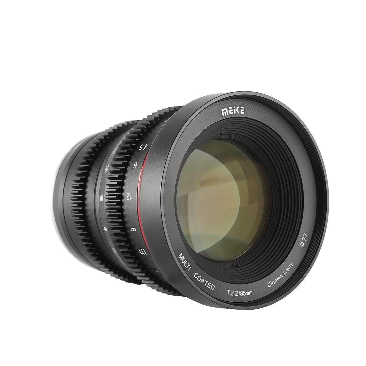 Meike Cinema Prime 85mm T2.2 Lens (MFT Mount) in a Front-Side View