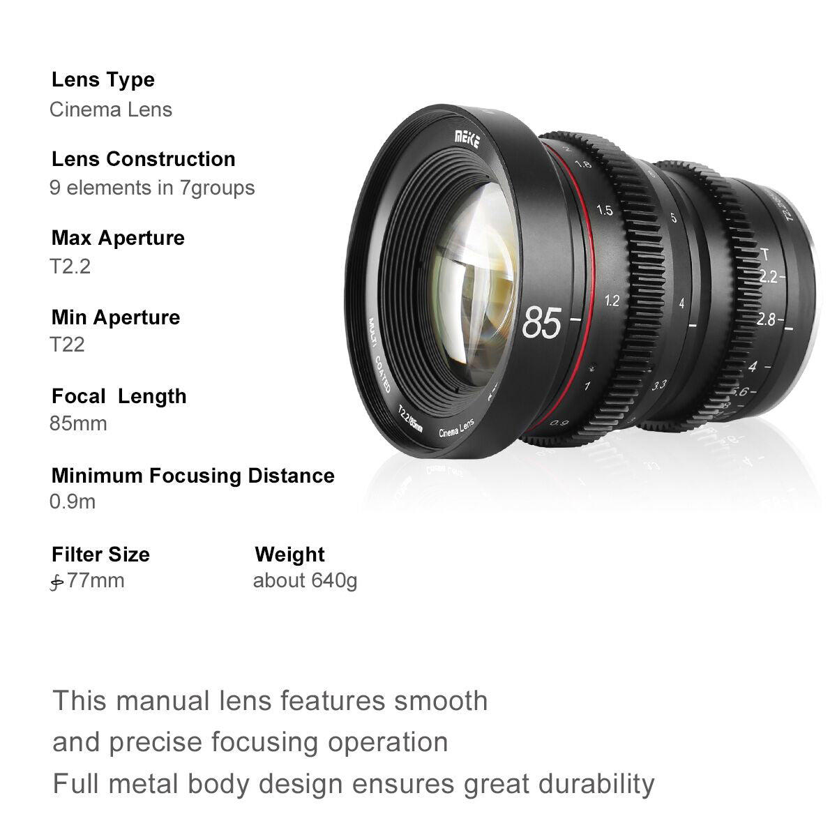 Meike Cinema Prime 85mm T2.2 Lens (MFT Mount) Key Features