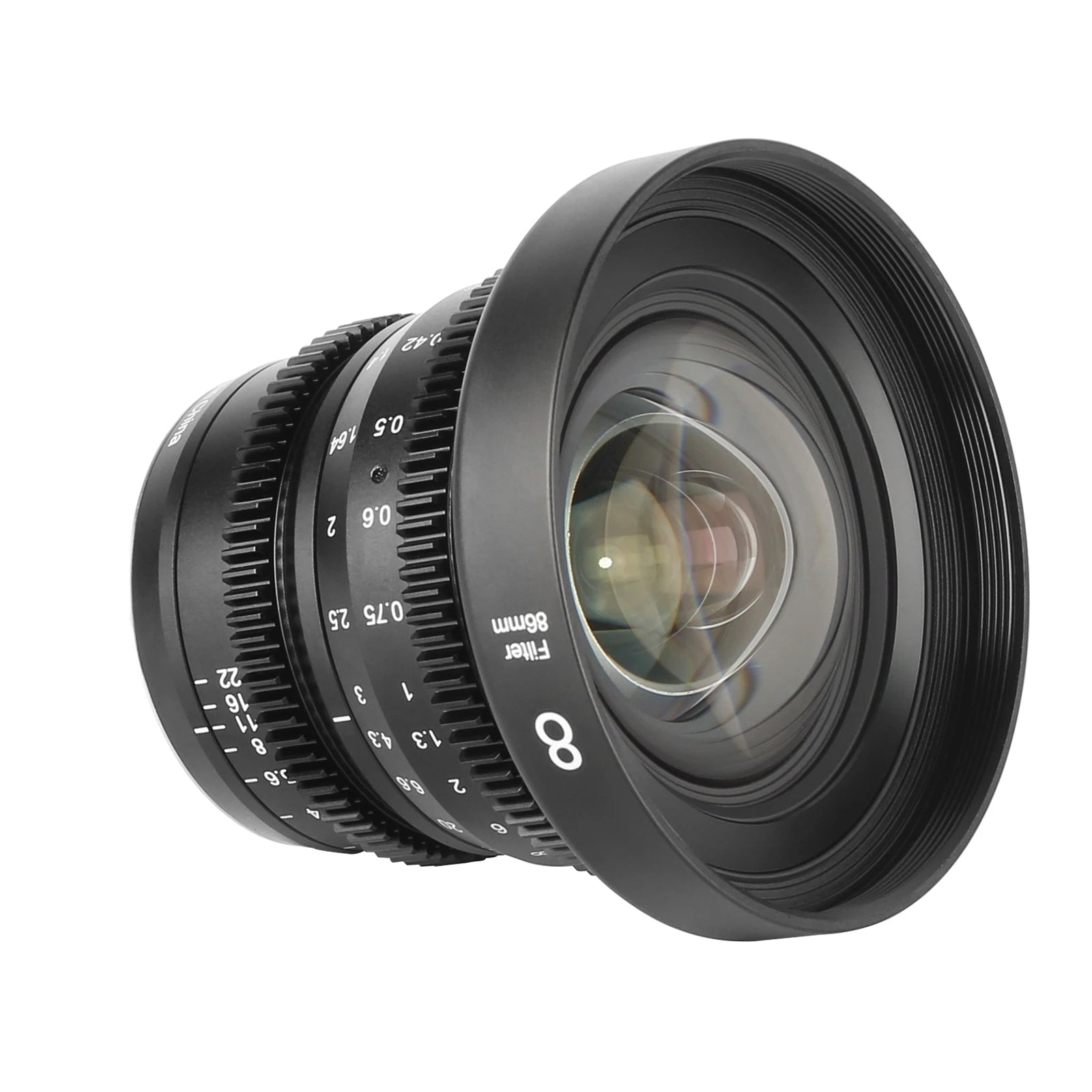 Meike Cinema 8mm T2.9 Micro4/3 Lens (MFT Mount) in a Front-Side View