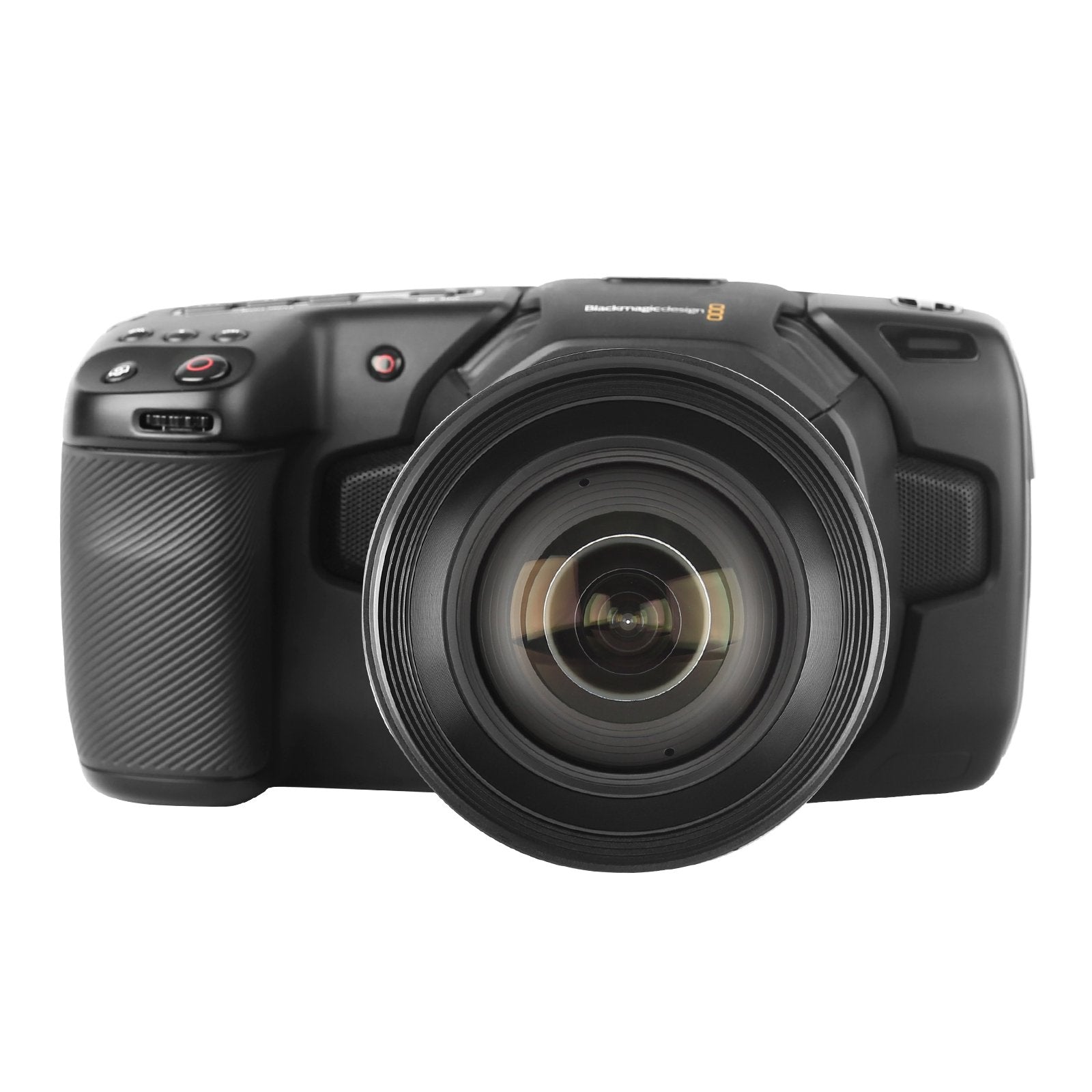 Meike Cinema 8mm T2.9 Micro4/3 Lens (MFT Mount) with Attached Blackmagicdesign Camera