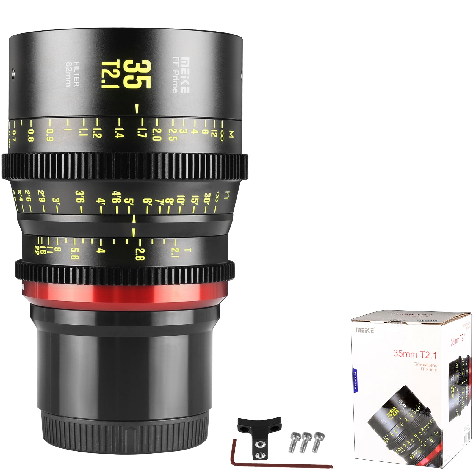 Meike Cinema Full Frame Cinema Prime 35mm T2.1 Lens (L Mount) with Accessories and a Box