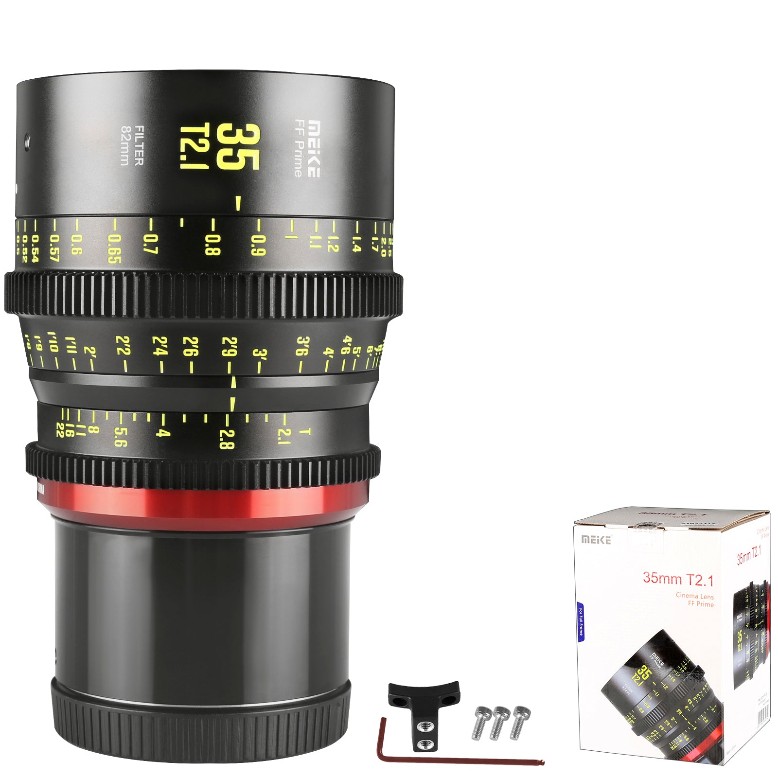 Meike Cinema Full Frame Cinema Prime 35mm T2.1 Lens (RF Mount) with Accessories and a Box
