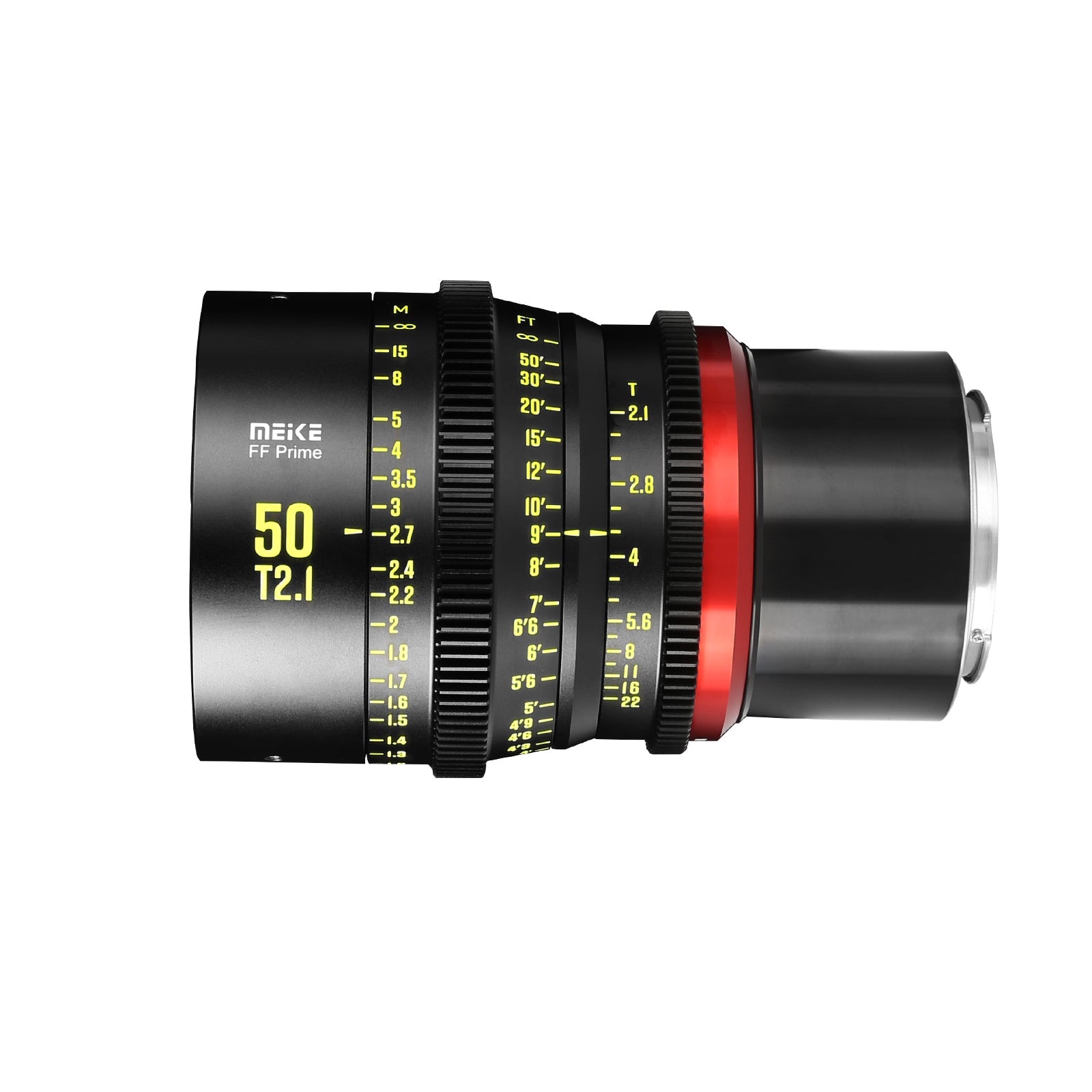 Meike Cinema Full Frame Cinema Prime 50mm T2.1 Lens (RF Mount) in a Side View