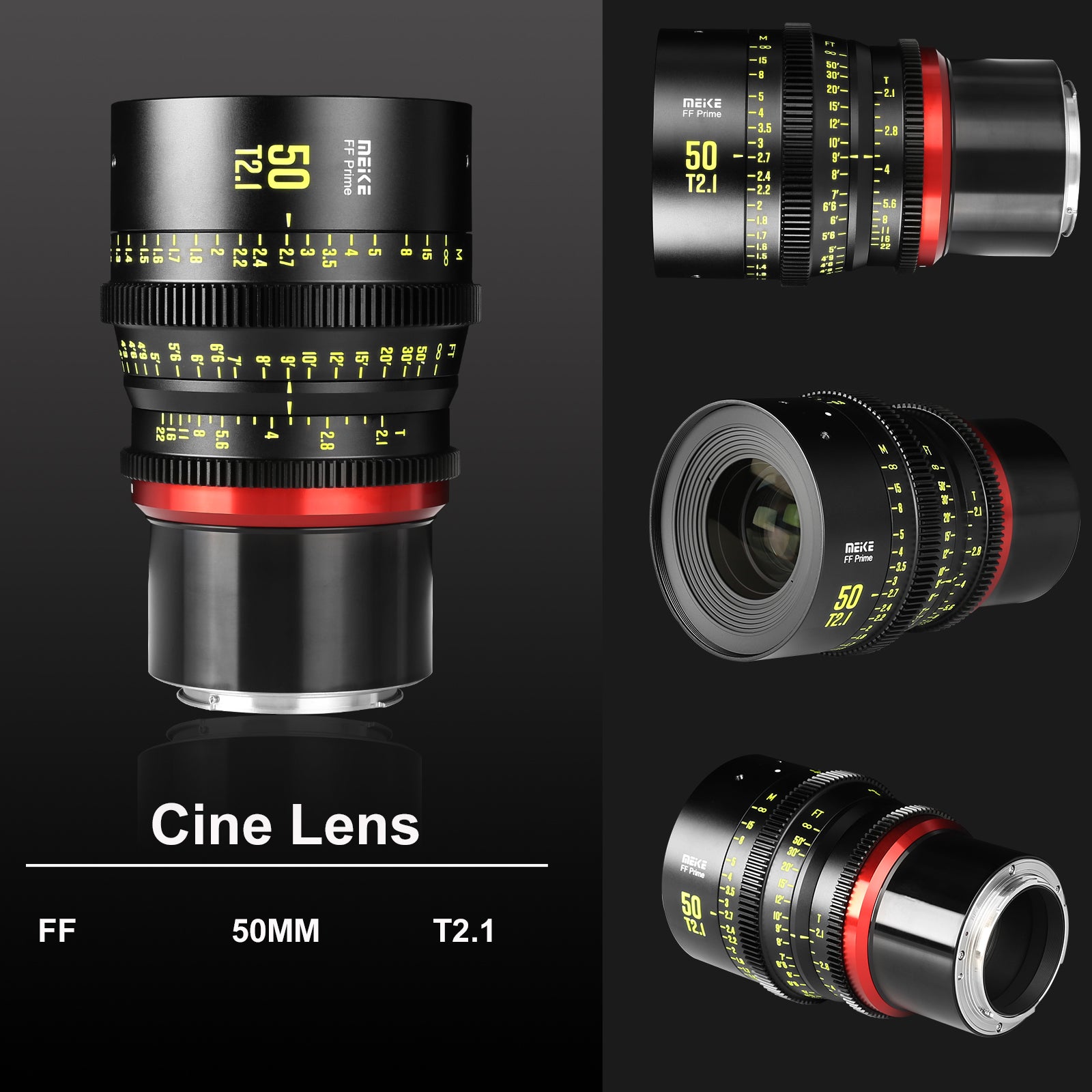 Meike Cinema Full Frame Cinema Prime 50mm T2.1 Lens (RF Mount) in Different Perspectives