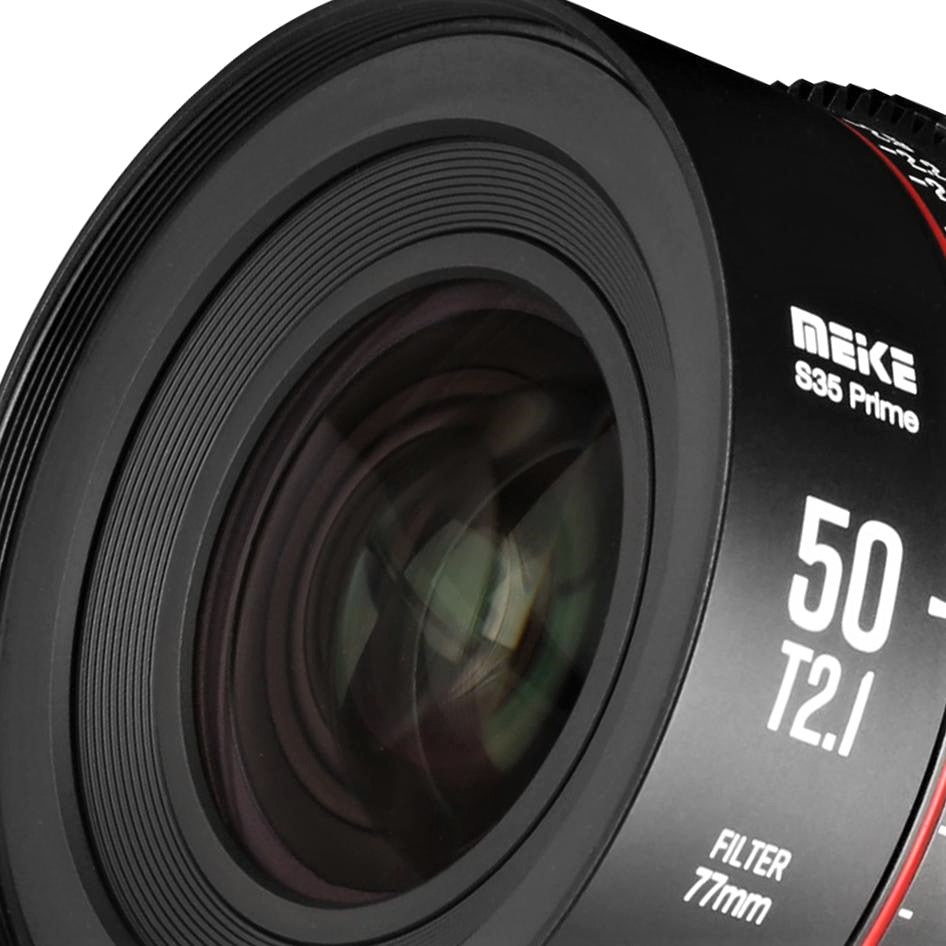 Meike 50mm T2.1 Super 35 Cine Prime Lens (EF Mount) in a Full Close-Up View