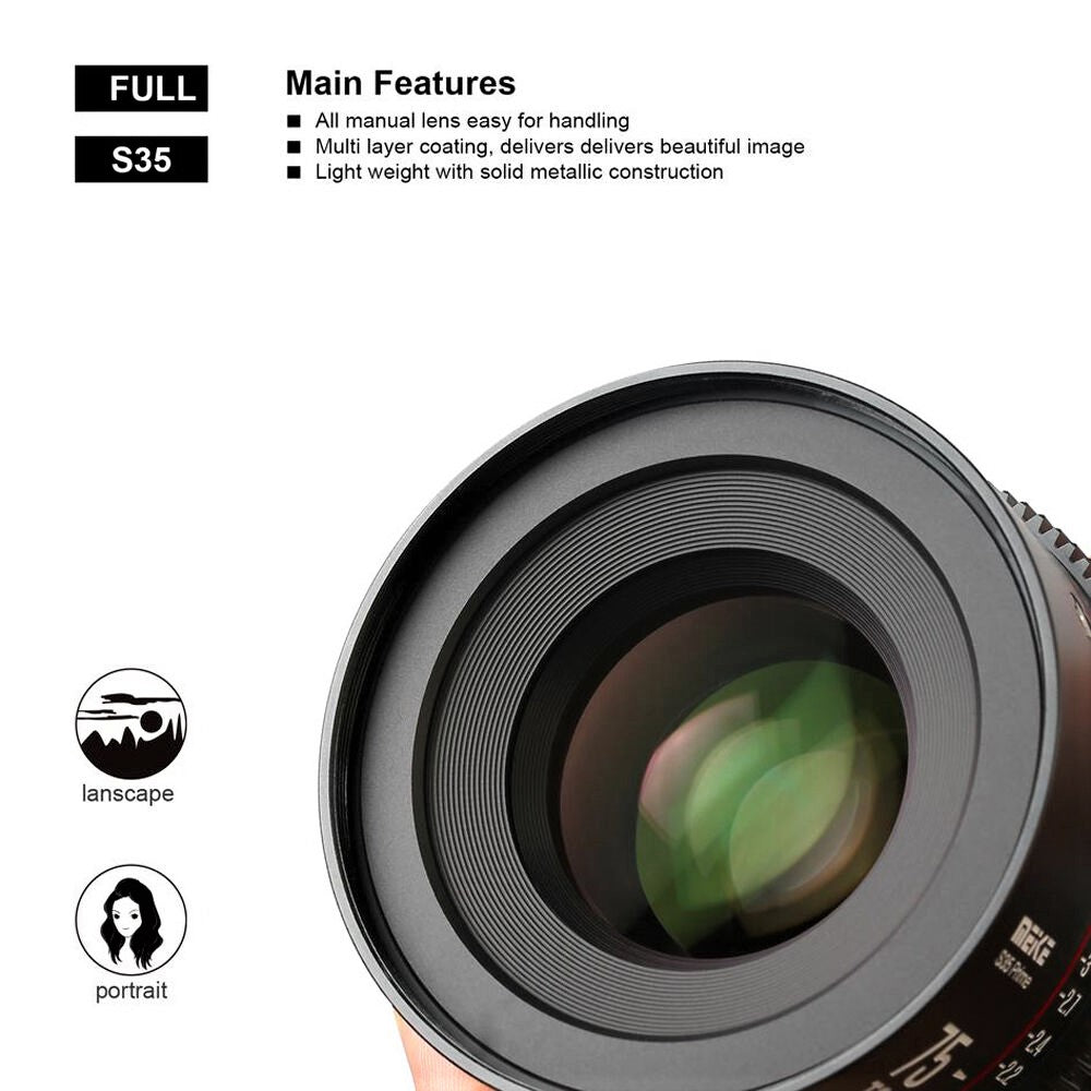 Meike Cinema Super35 Cinema Prime 75mm T2.1 Lens (PL Mount) Key Features