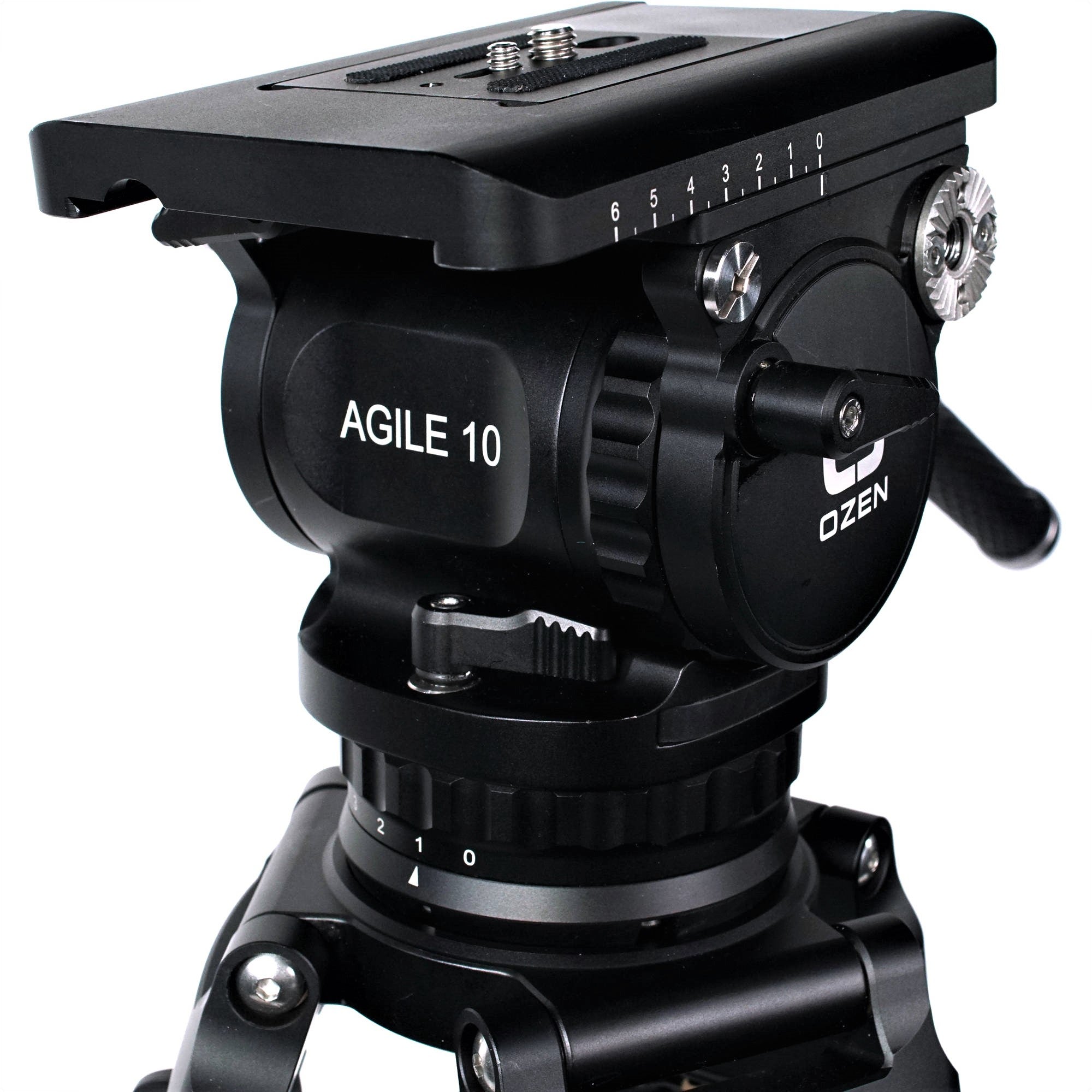 OZEN Agile 10 Fluid Head with Attached Tripod (Front-Side View)