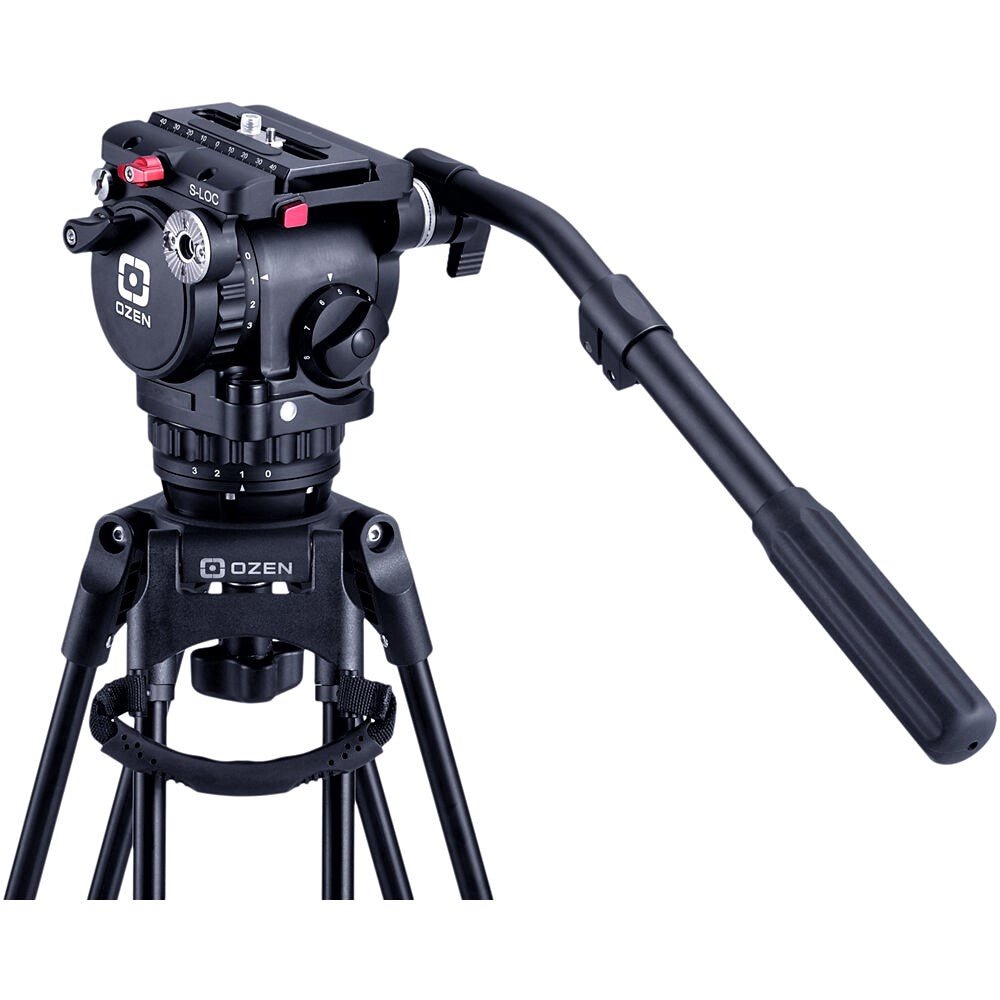 OZEN Agile 6 Fluid Head with Attached Tripod (Front-Side View)