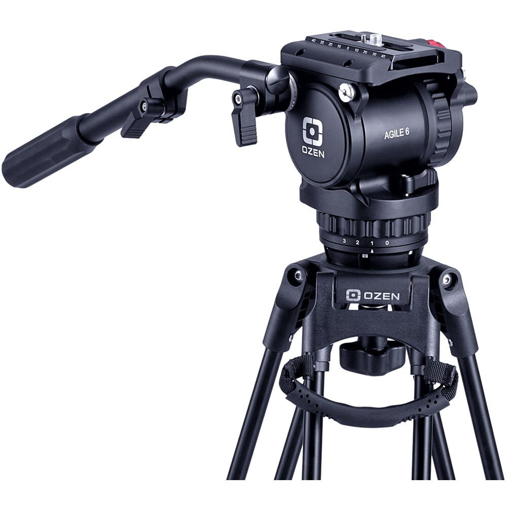 OZEN Agile 6 Fluid Head with Attached Tripod (Front-Side View)