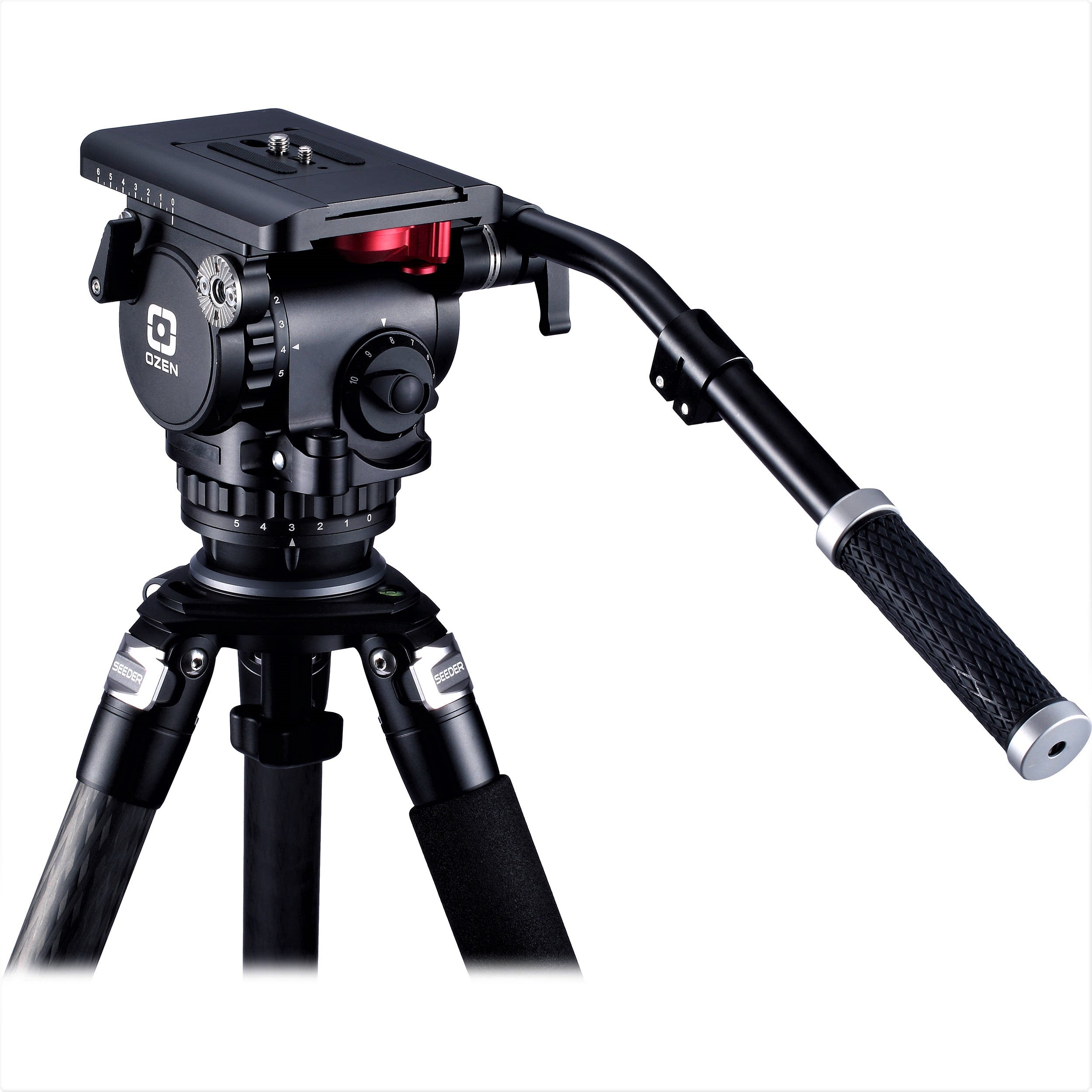 OZEN Agile 8 Fluid Head with Attached Tripod (Front-Side View)