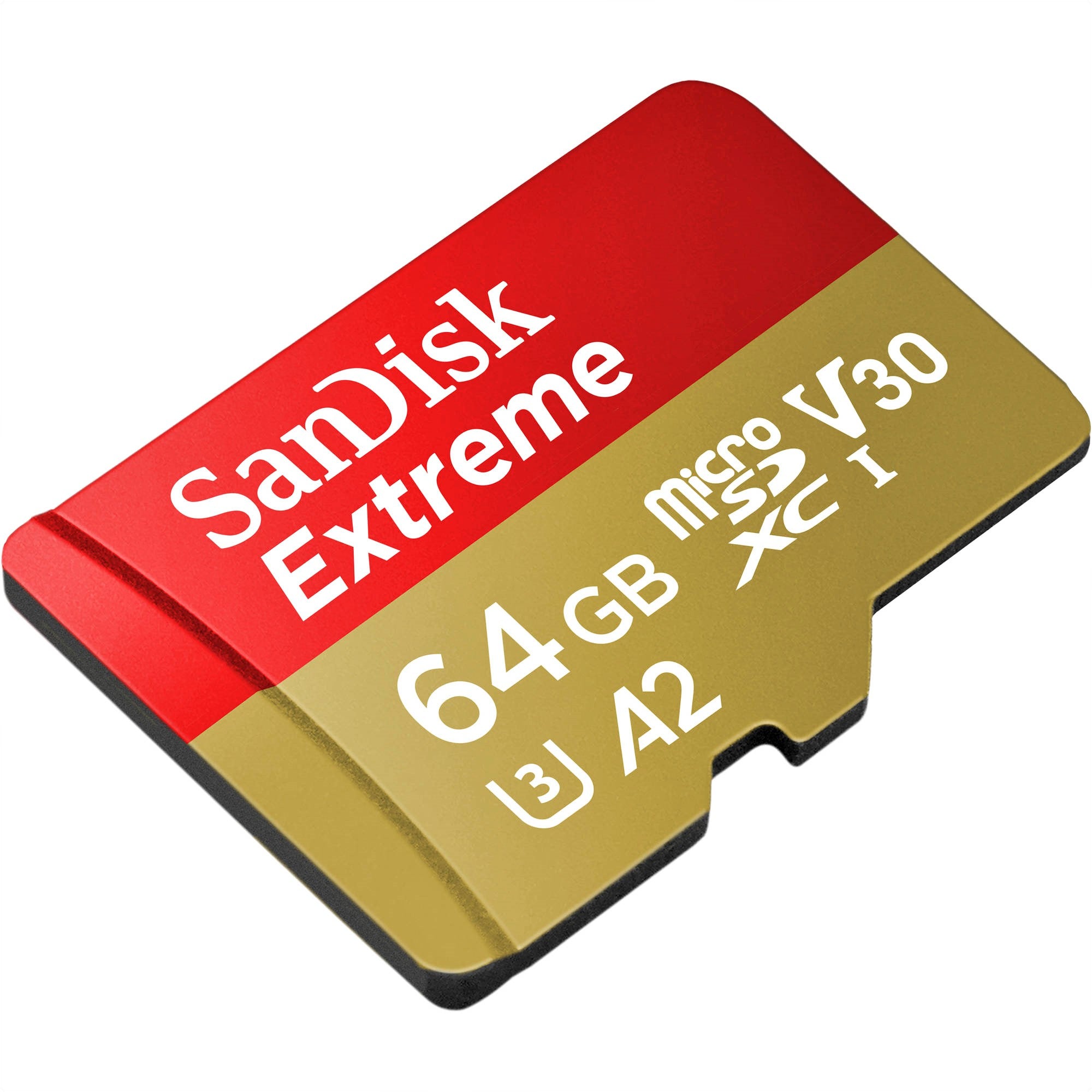 SanDisk Extreme 64 GB microSDXC Memory Card + SD Adapter with A2 App Performance + Rescue Pro Deluxe, Up to 160 MB/s, Class 10, UHS-I, U3, V30, Red/Gold