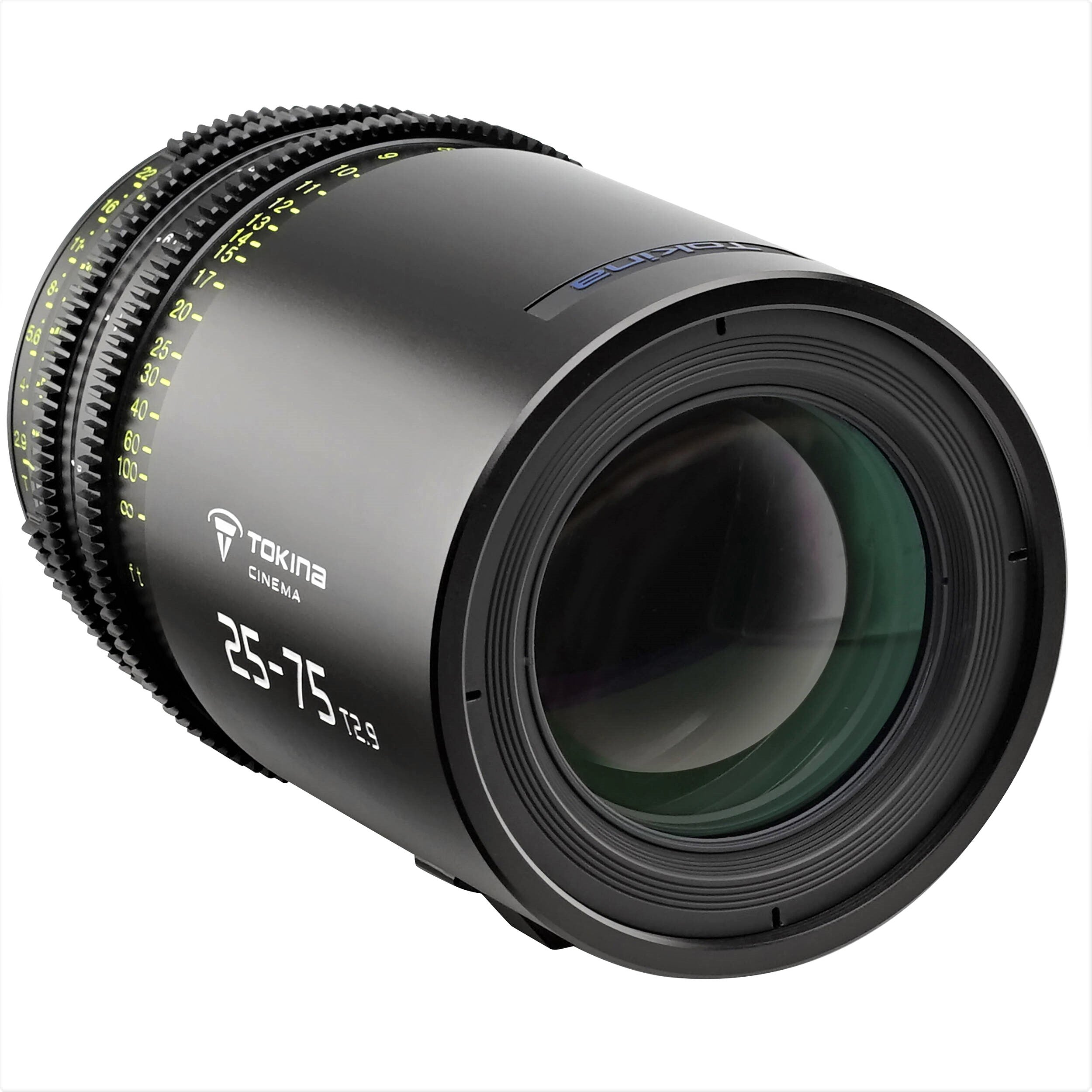 Tokina Cinema 25-75mm T2.9 Lens (Sony E Mount) in a Front-Side View