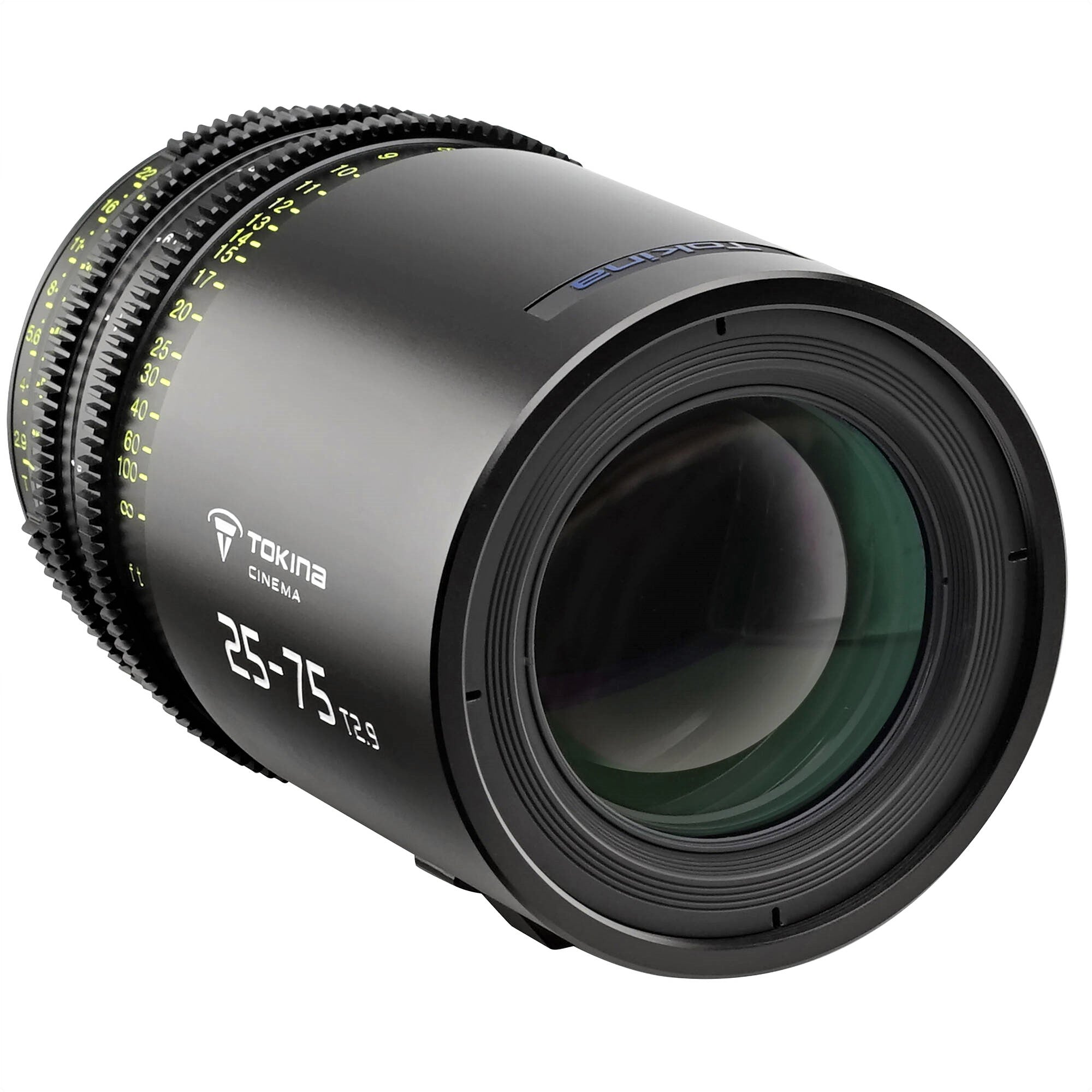 Tokina Cinema 25-75mm T2.9 Lens (EF Mount) in a Front-Side View