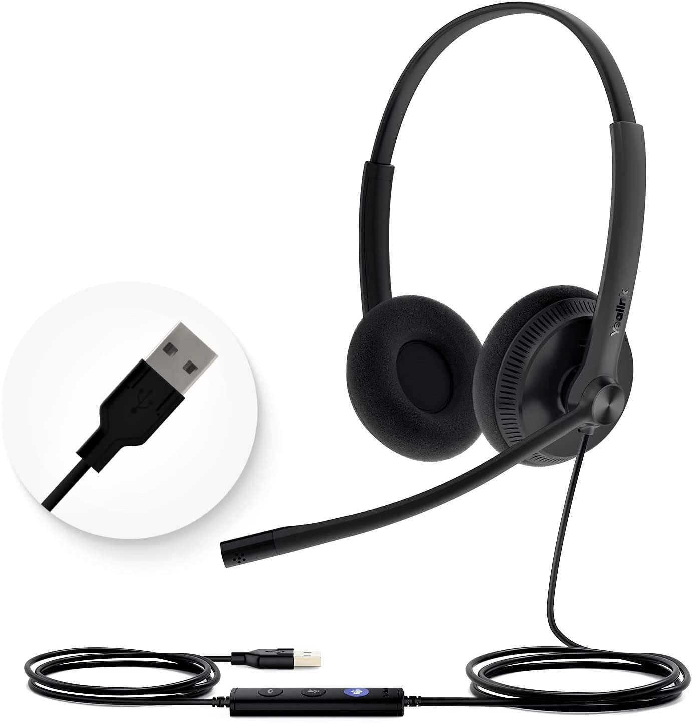 Yealink Headset with Microphone USB Headset Computer Headset PC Laptop Headset Teams Certified UH36 UH34 Wired Noise Cancelling with Mic Stereo for Microsoft Optimized