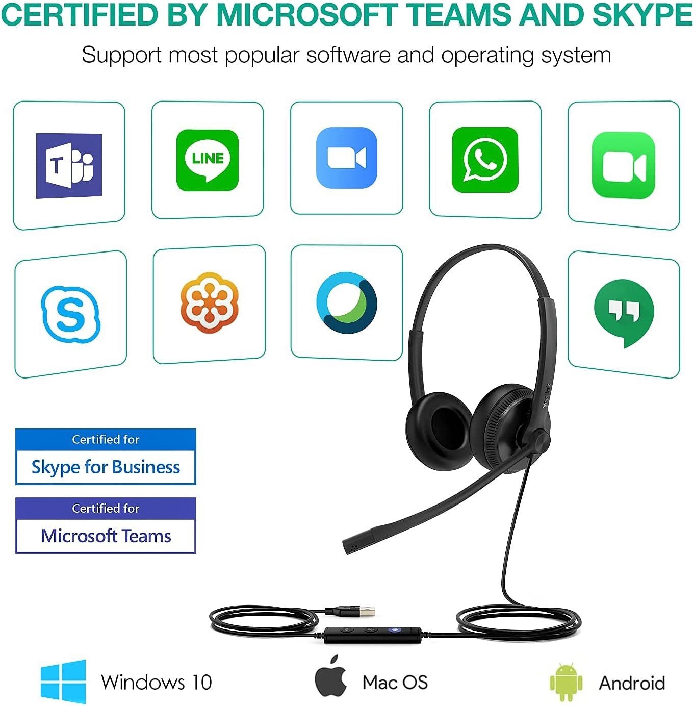 Yealink Wired Headset USB Headset with Microphone Computer Headset with Noise Canceling PC Laptop Headset with Mic Stereo for Microsoft Optimized Teams Certified UH34-DUAL