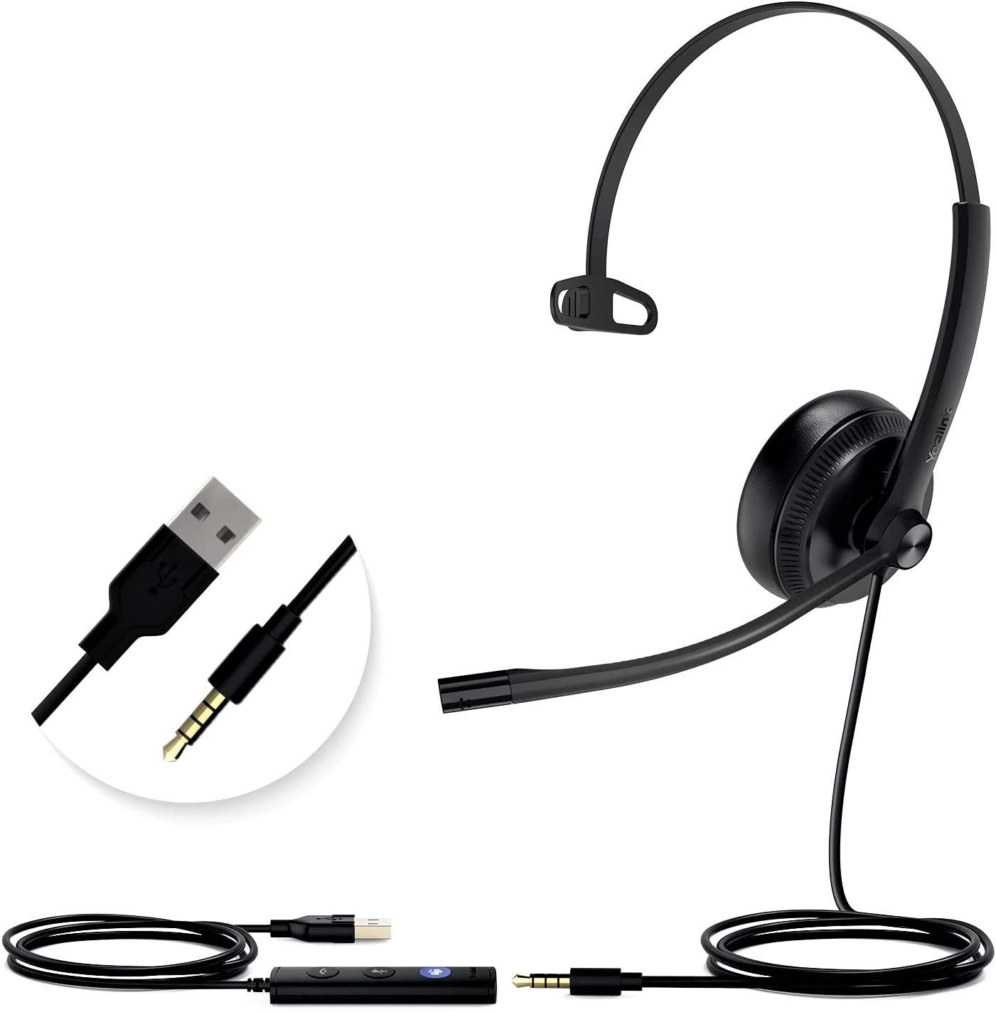 Yealink Headset with Microphone Teams Certified Headphones USB-A & 3.5mm Jack Wired UH34-SE Noise Cancelling with Mic for Computer PC Laptop Stereo for Microsoft Optimized