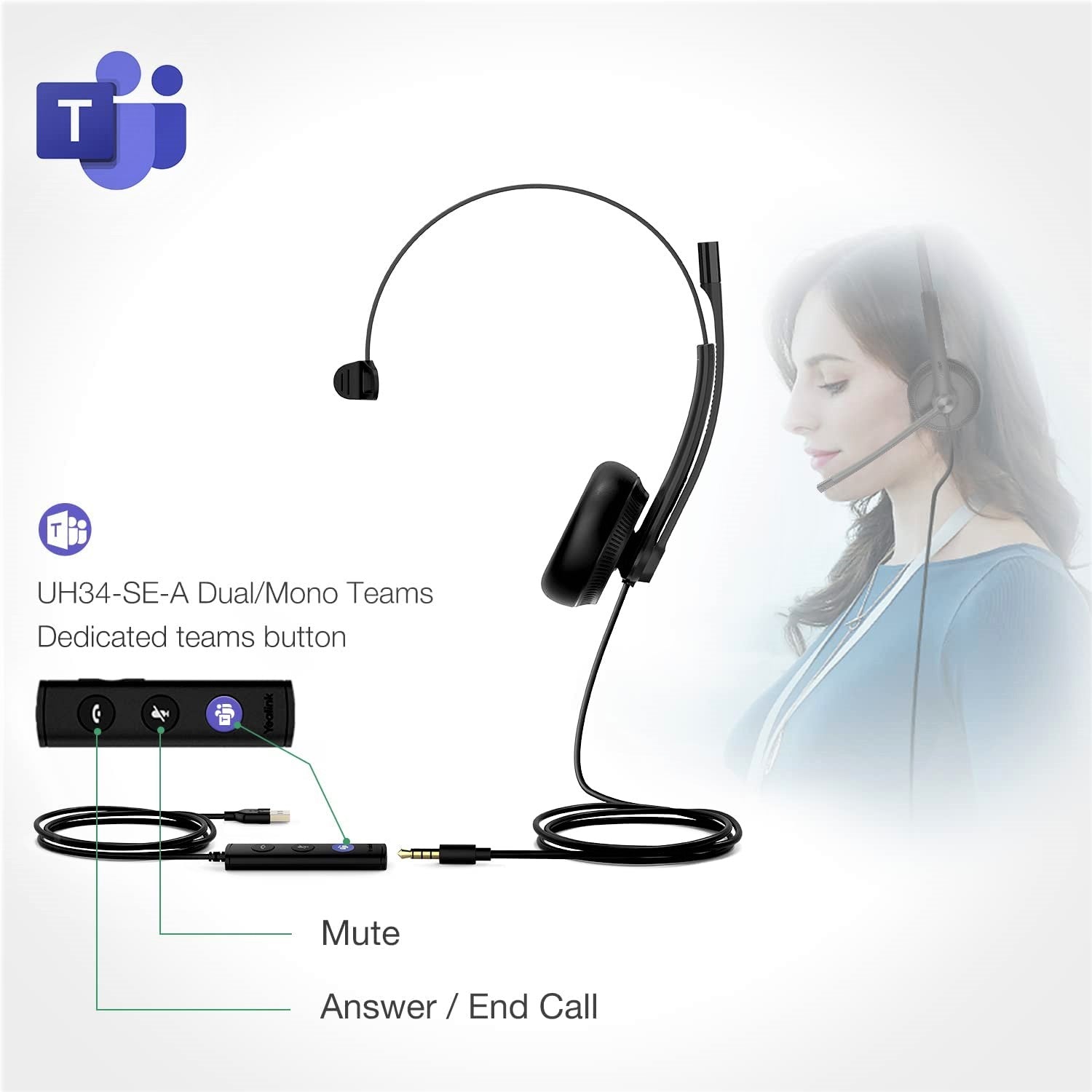 Yealink UH34 SE Mono USB-A Wired Headset