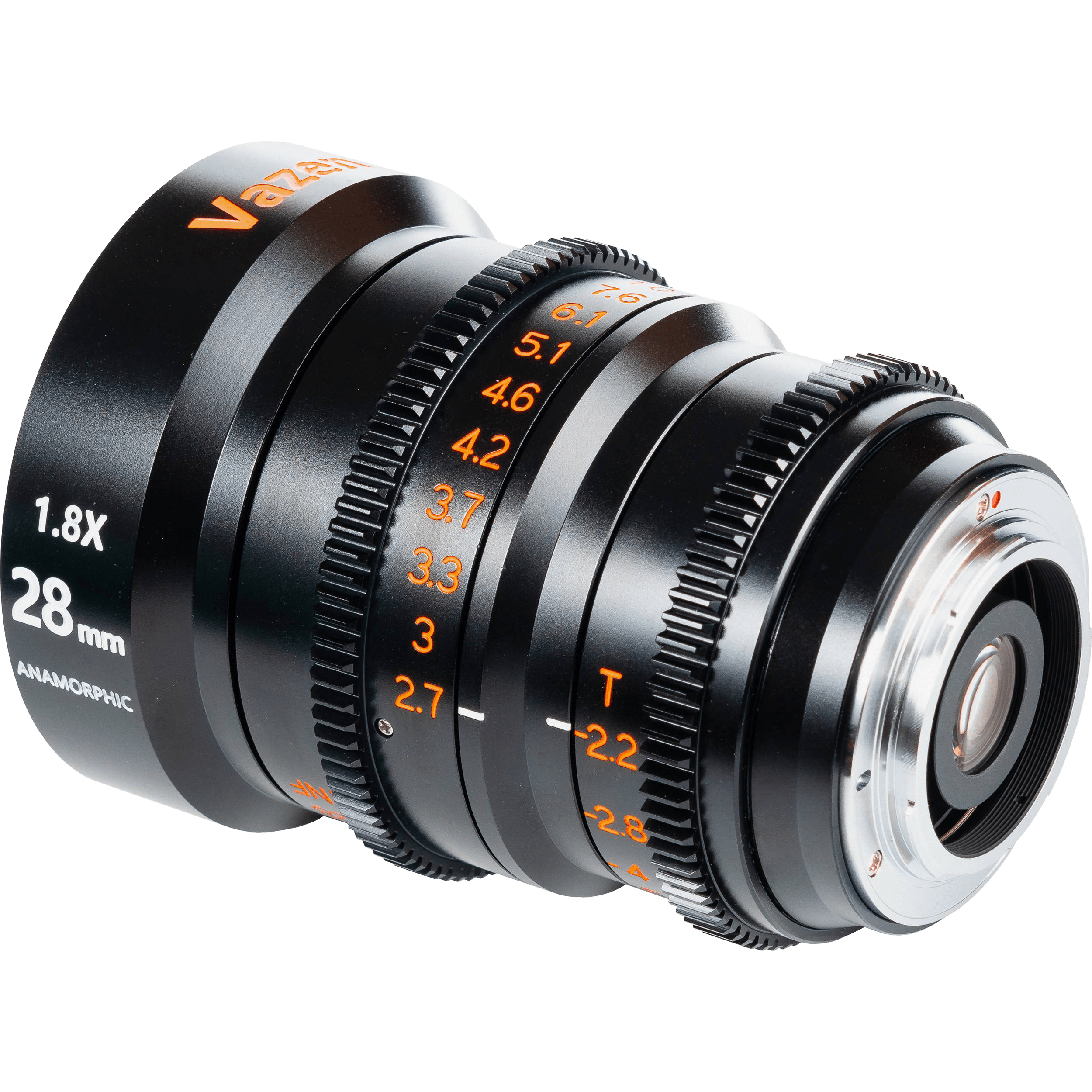 Vazen 28mm T/2.2 1.8X Anamorphic Lens for Canon RF Camera in a Back-Side View