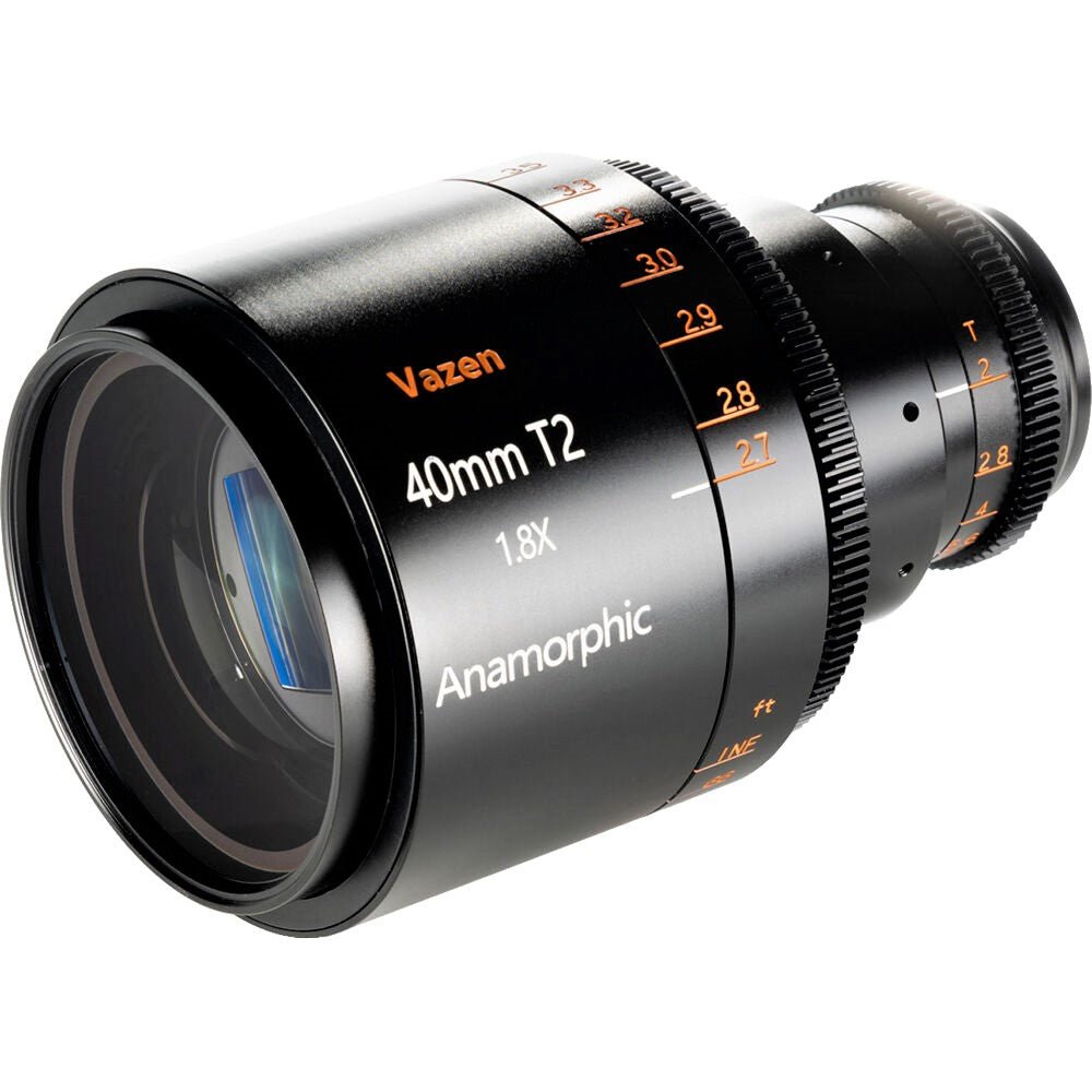 Vazen 40mm T/2 1.8X Anamorphic Lens (MFT, Amber Flare) in a Front-Side View