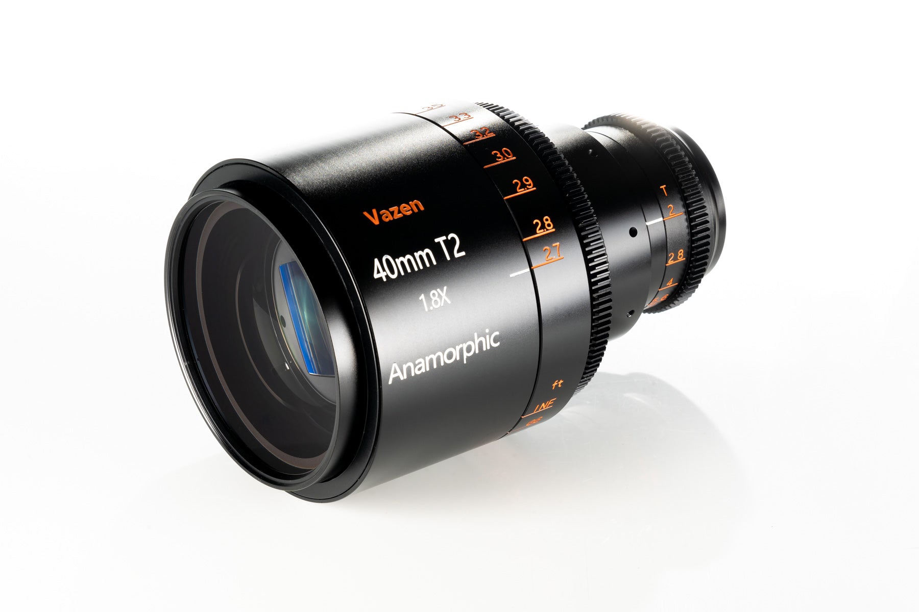 Vazen 40mm T/2 1.8X Anamorphic Lens for Canon RF Camera in a Front-Side View