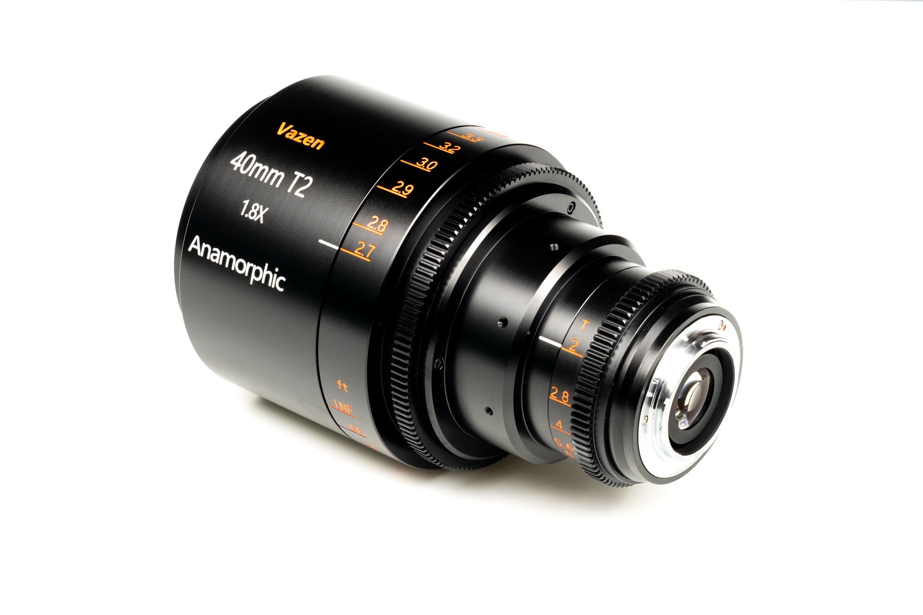 Vazen 40mm T/2 1.8X Anamorphic Lens for Canon RF Camera in a Back-Side View