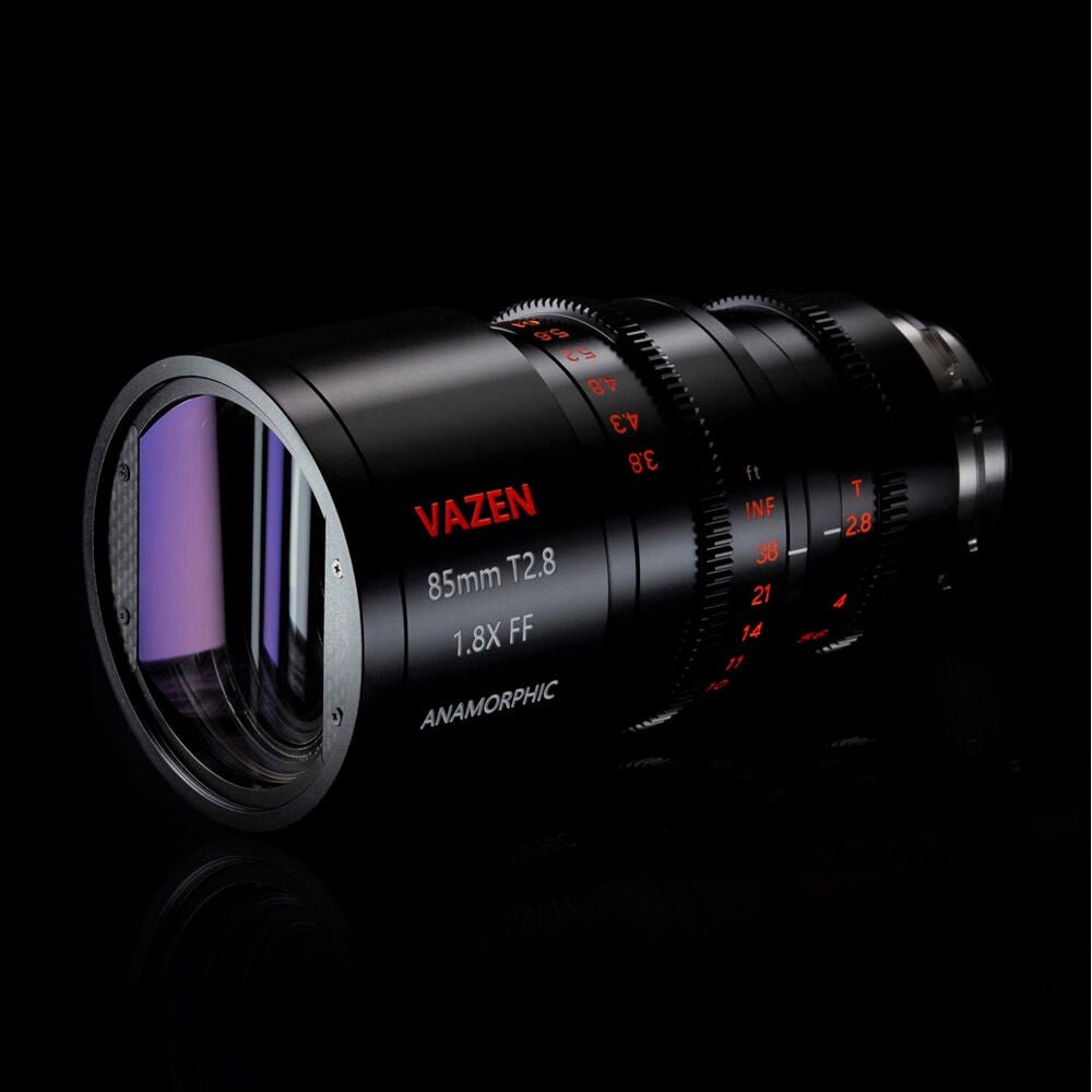 Vazen 85mm T2.8 1.8X Anamorphic Lens for PL/EF Full Frame Camera in a Front-Side View