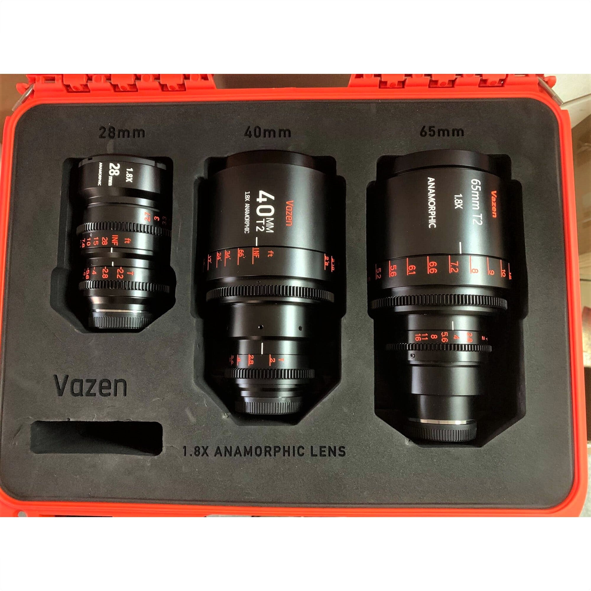 Vazen 28, 40, 65mm 1.8x Anamorphic Lens Bundle for MFT Camera Attached on the Case