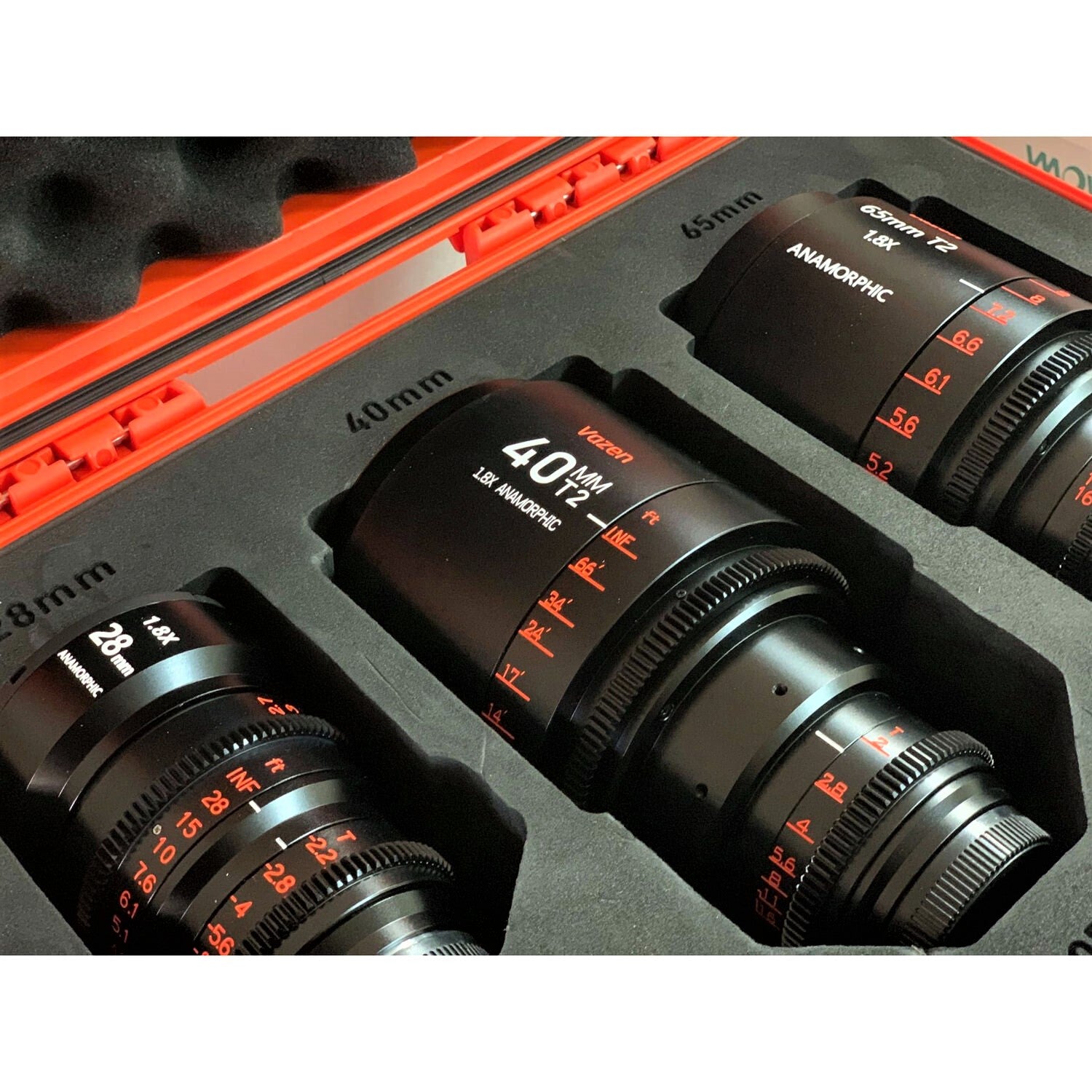 Vazen 28, 40, 65mm 1.8x Anamorphic Lens Bundle for MFT Camera Attached on the Case