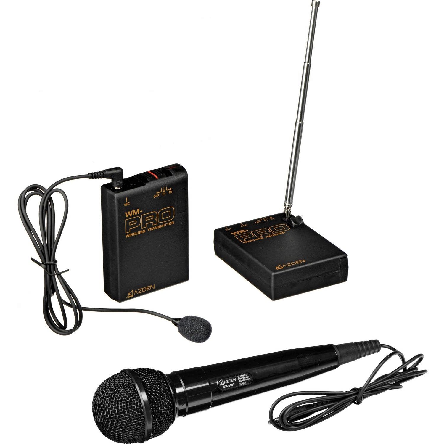 Azden Bodypack Transmitter and Wireless Receiver with Omni Lavalier Mic and Handheld Mic (169 & 170 MHz)