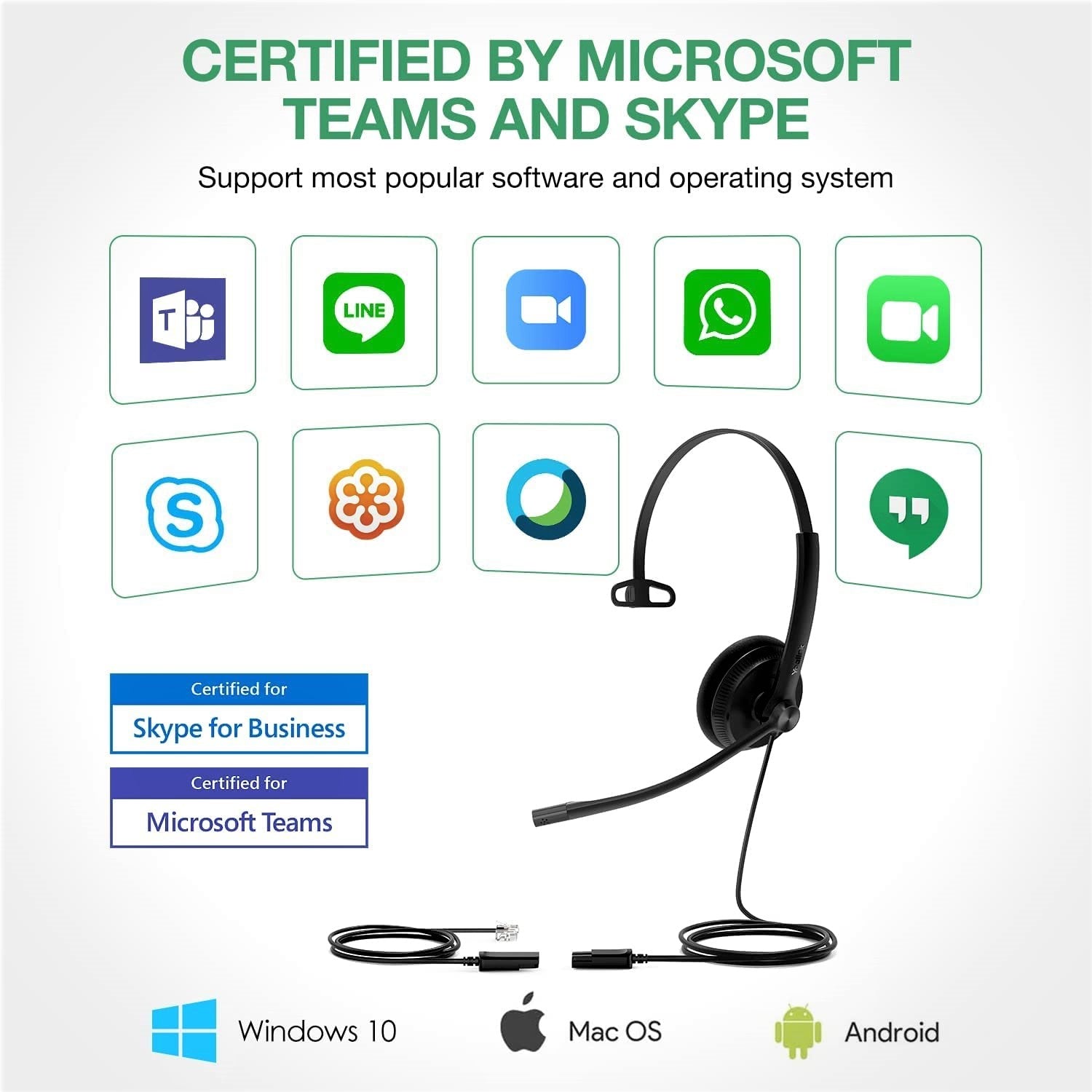 Yealink Headset with Microphone RJ9 for Voip Phone Wired Headset Teams Certified YHS34