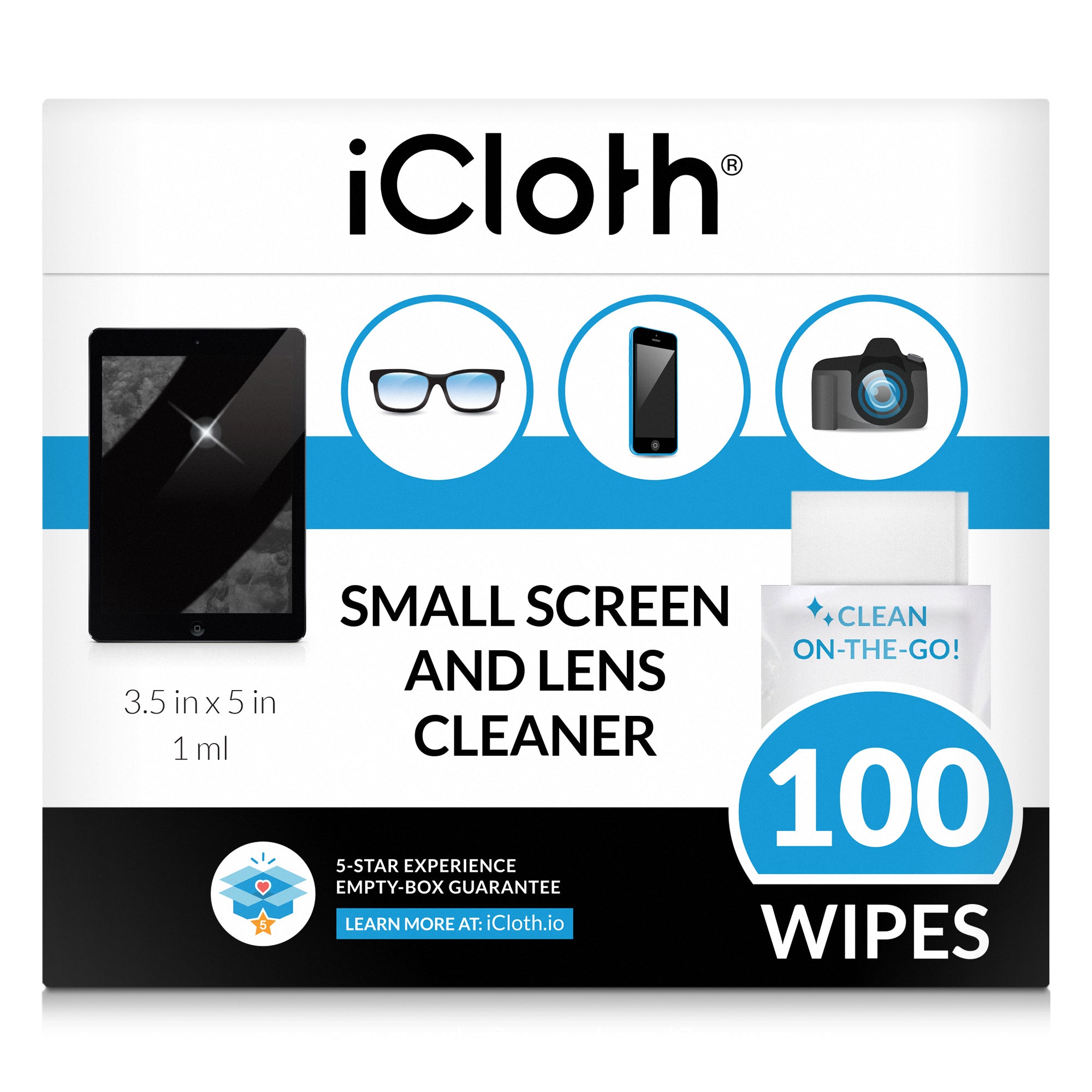 100 wipes of iCloth Small screen and lens cleaner