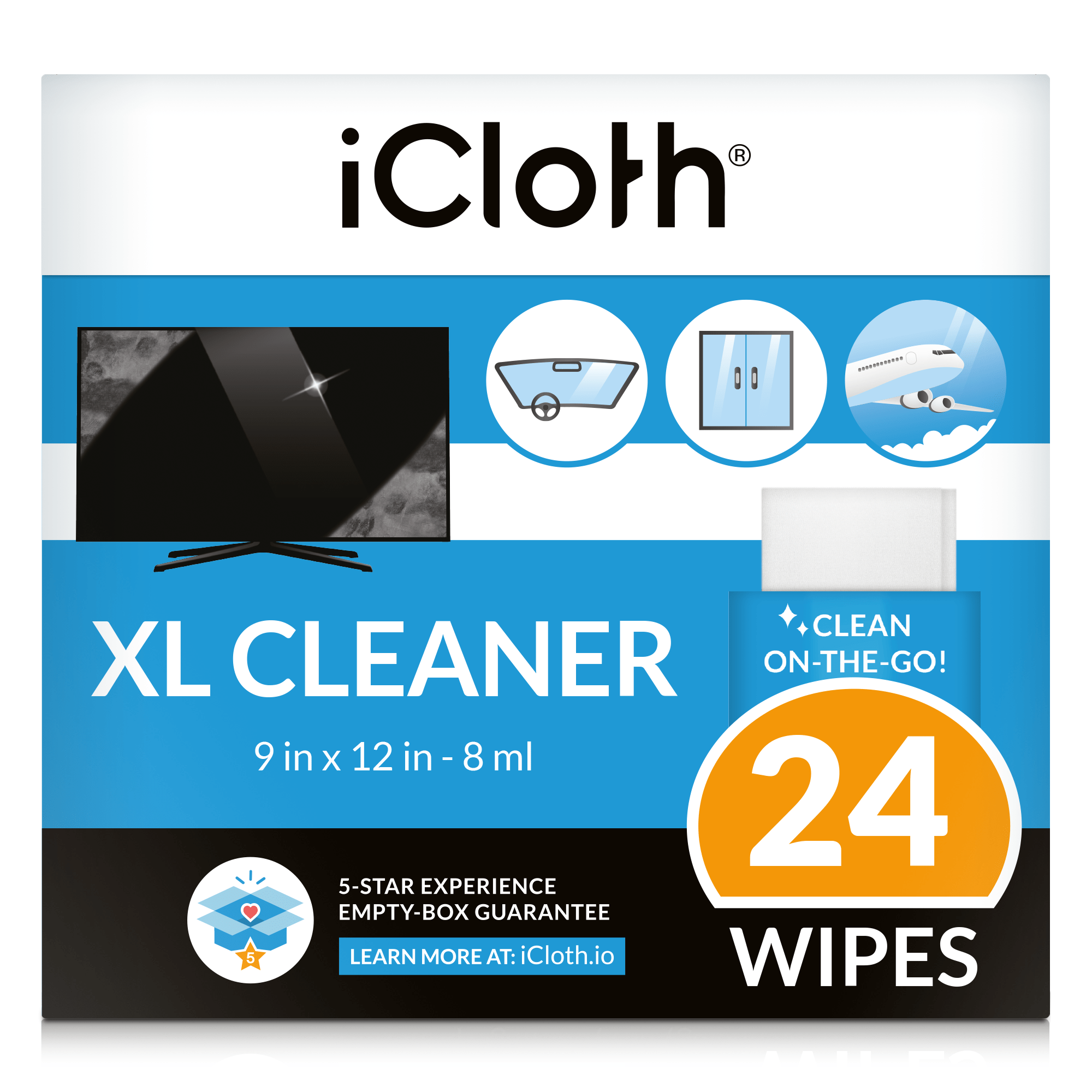 24 wipes of iCloth XL Cleaning Wipes