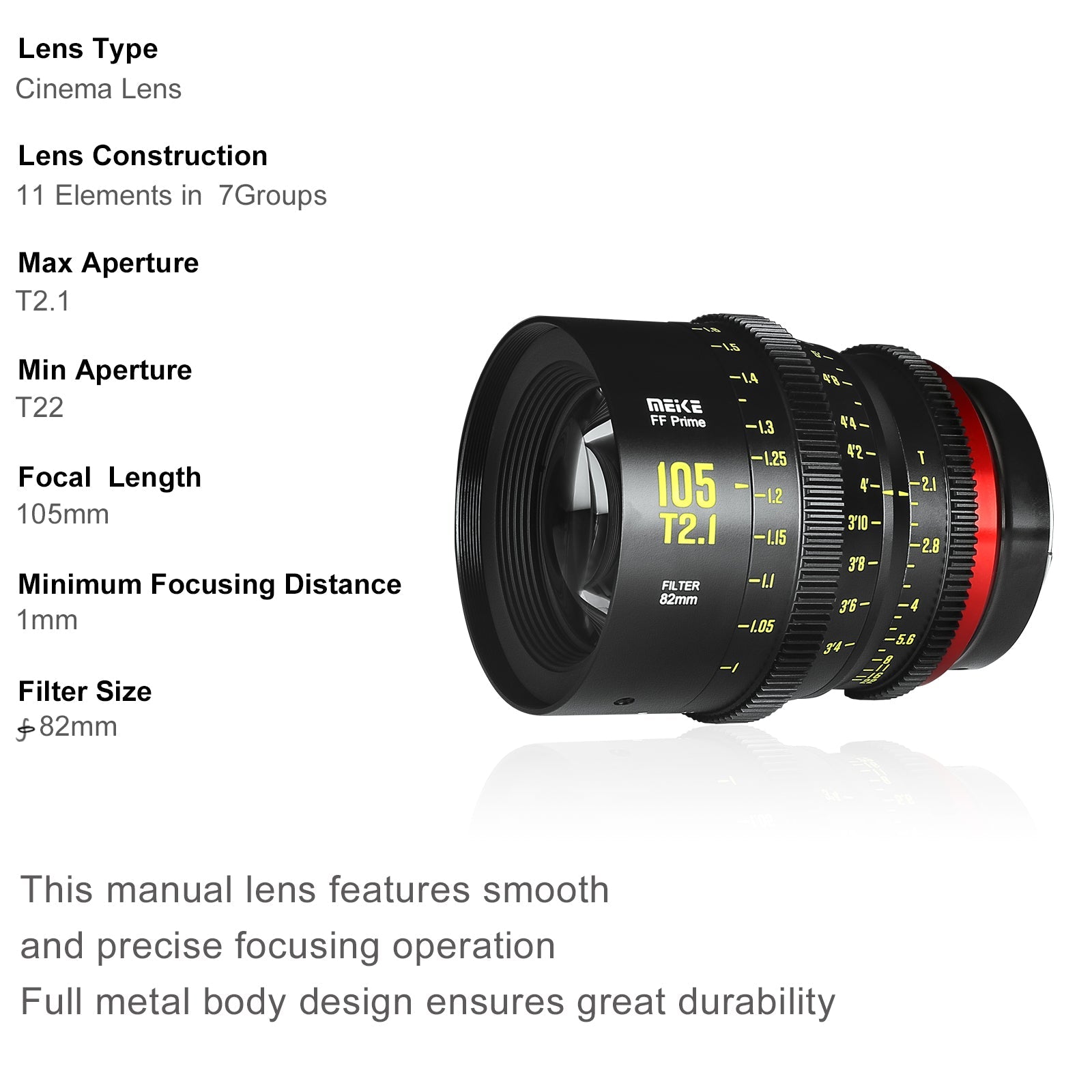 Meike Cinema Full Frame Cinema Prime 105mm T2.1 Lens (RF Mount)
